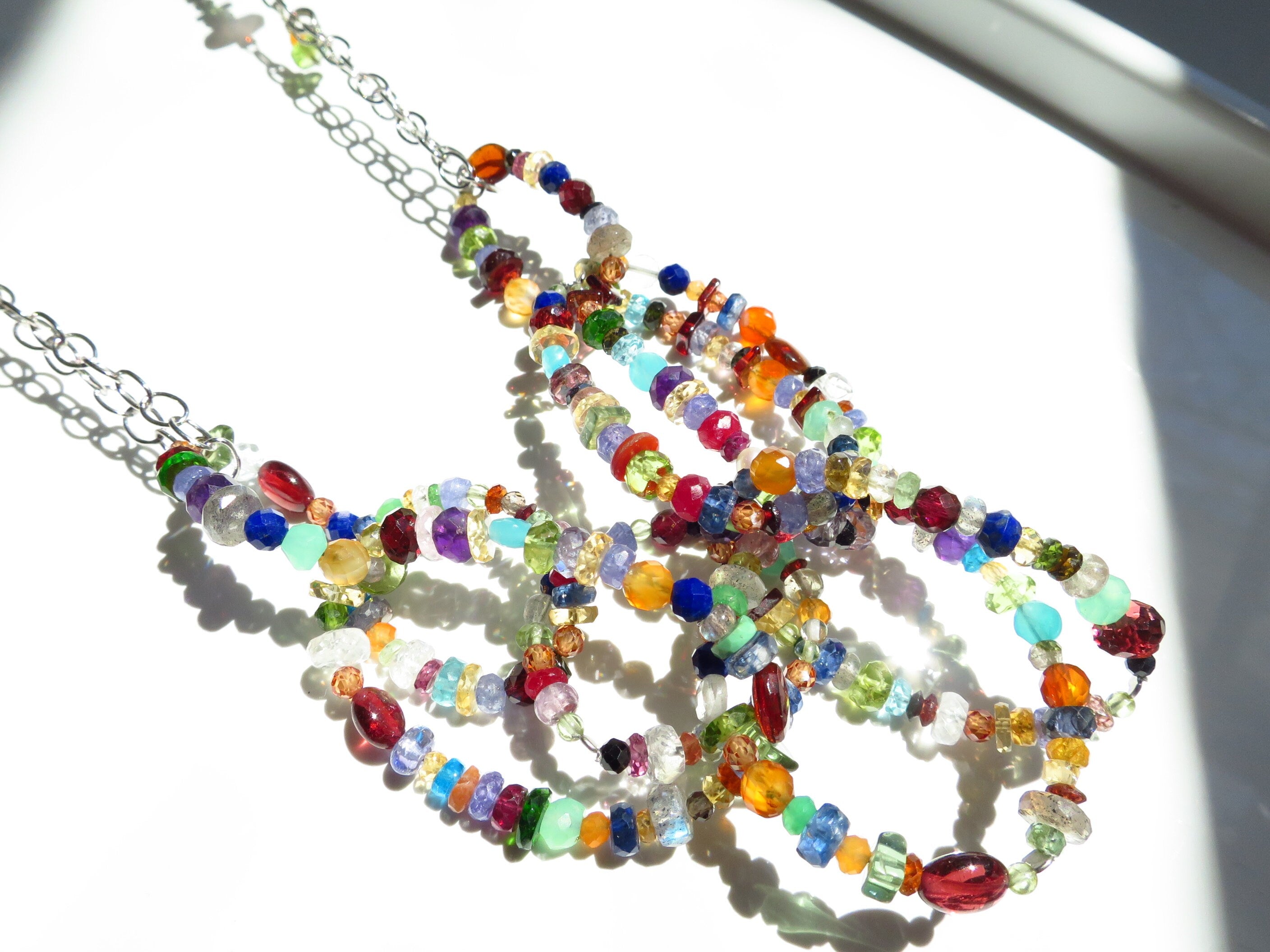 Bunte Edelstein Kette Saphir Karneol Kyanit Peridot 49cm