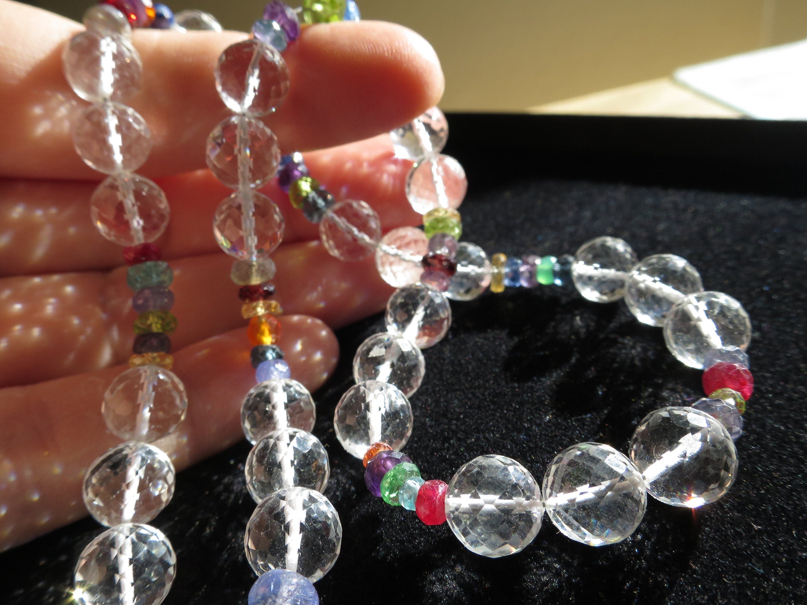 Bergkristall Kette Silber Edelsteinkette bunt Edelsteine Bergkristall Sterlingsilber rhodiniert buntes Edelstein Collier rosa Turmalin