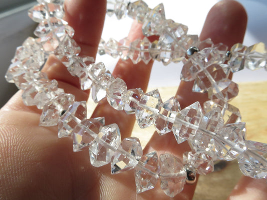 Supergroße Kristall-Herkimer-Diamant-Halskette, Quarz-Herkimer-Diamanten, natürlicher Edelstein, Sterling-Silber-Verschluss, Doppel-Ender