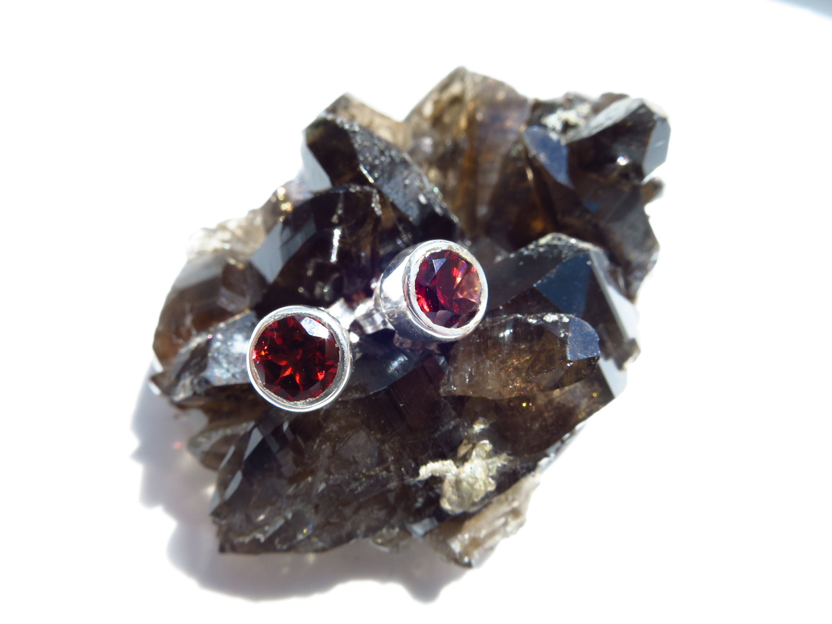 rote Granat Ohrringe Ohrstecker in Sterling Silber