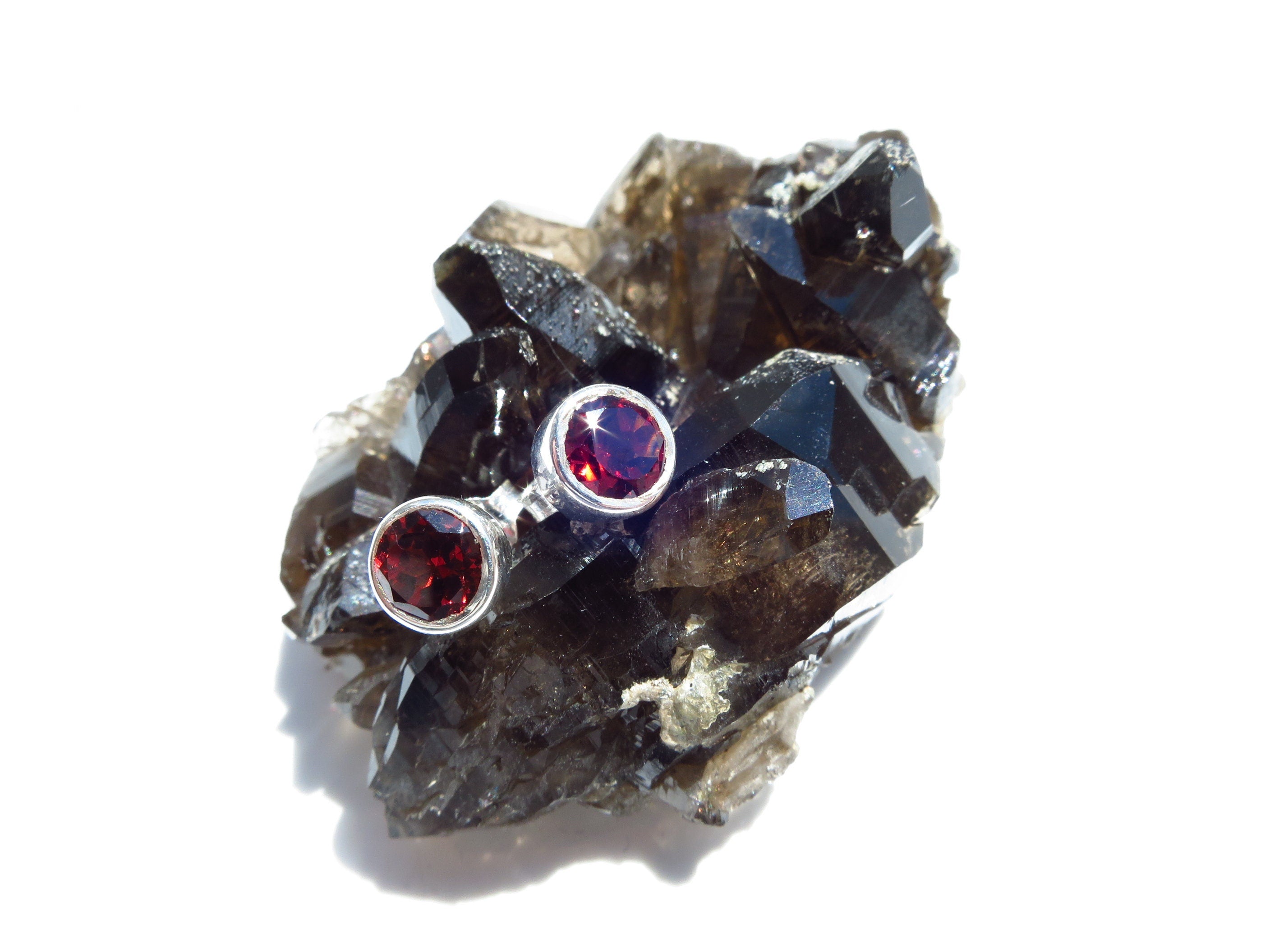 rote Granat Ohrringe Ohrstecker in Sterling Silber