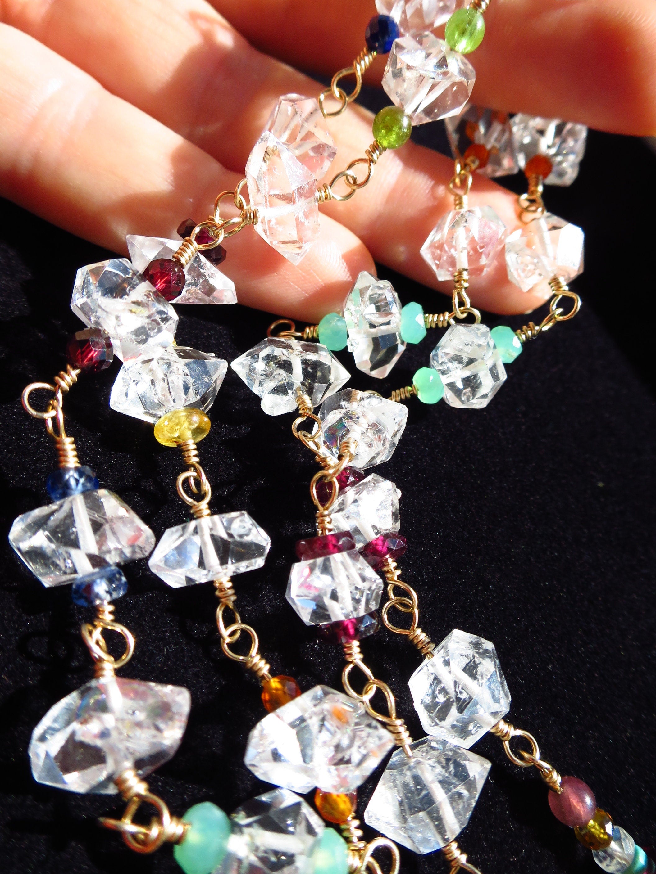 bunte Herkimer Diamant Rosenkranz Kette Bergkristall