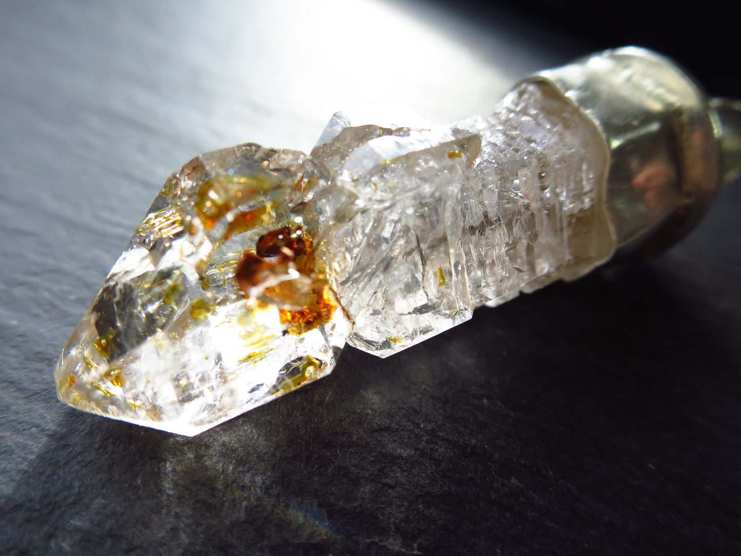 Firefly" Petroleum Skelett Quarz Punkt aus Madirobe, Madagaskar Quarz Kristall Spitze Crystal Point Kristall Anhänger 925er Sterling Silber