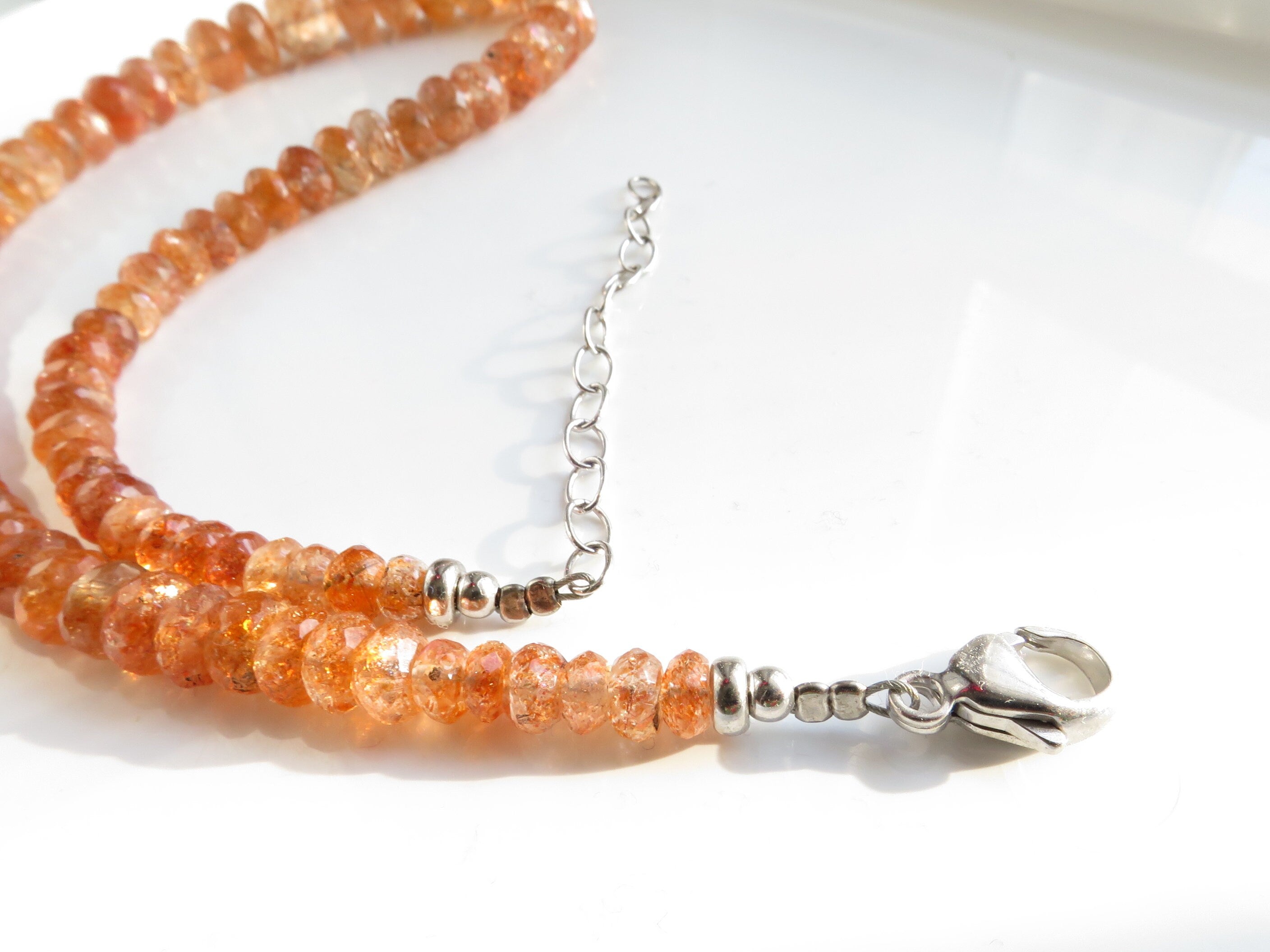 Sonnenstein Kette orange Afrikanischer Sonnenstein Tansania 925 Sterling Silber Natur Edelstein Kette