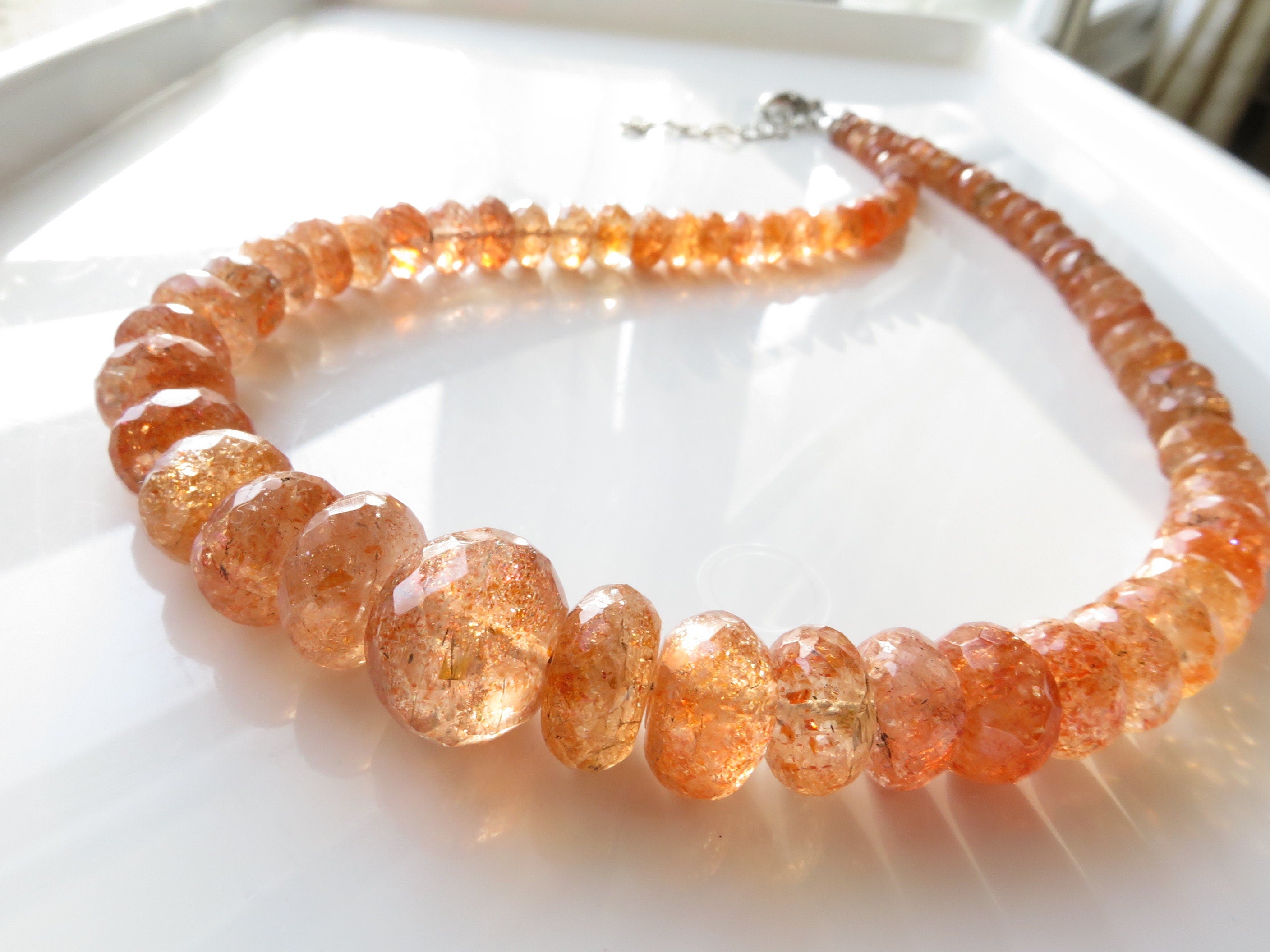 Sonnenstein Kette orange Afrikanischer Sonnenstein Tansania 925 Sterling Silber Natur Edelstein Kette