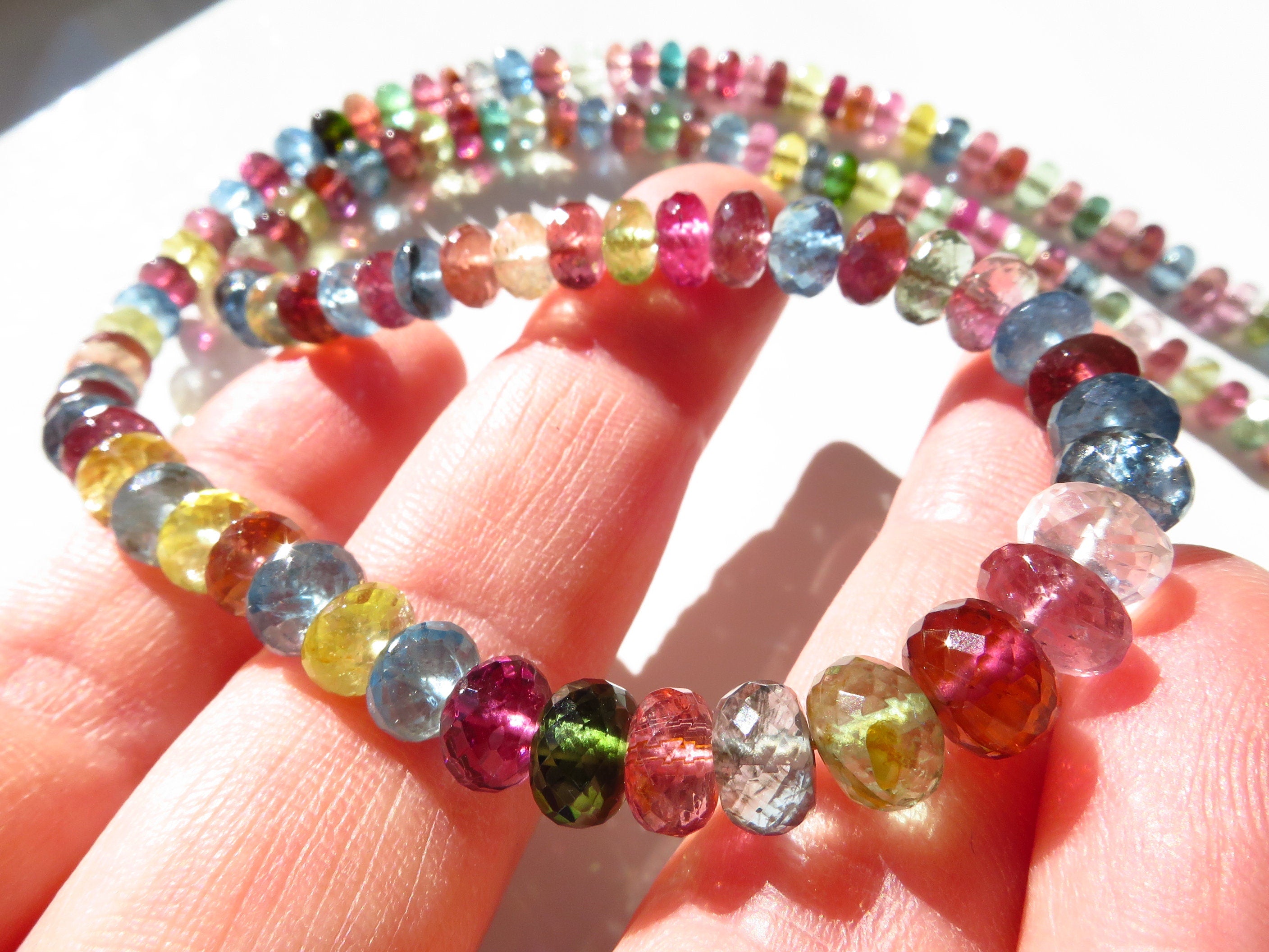 Turmalin Halskette blau rosa Edelstein Kette facettiert