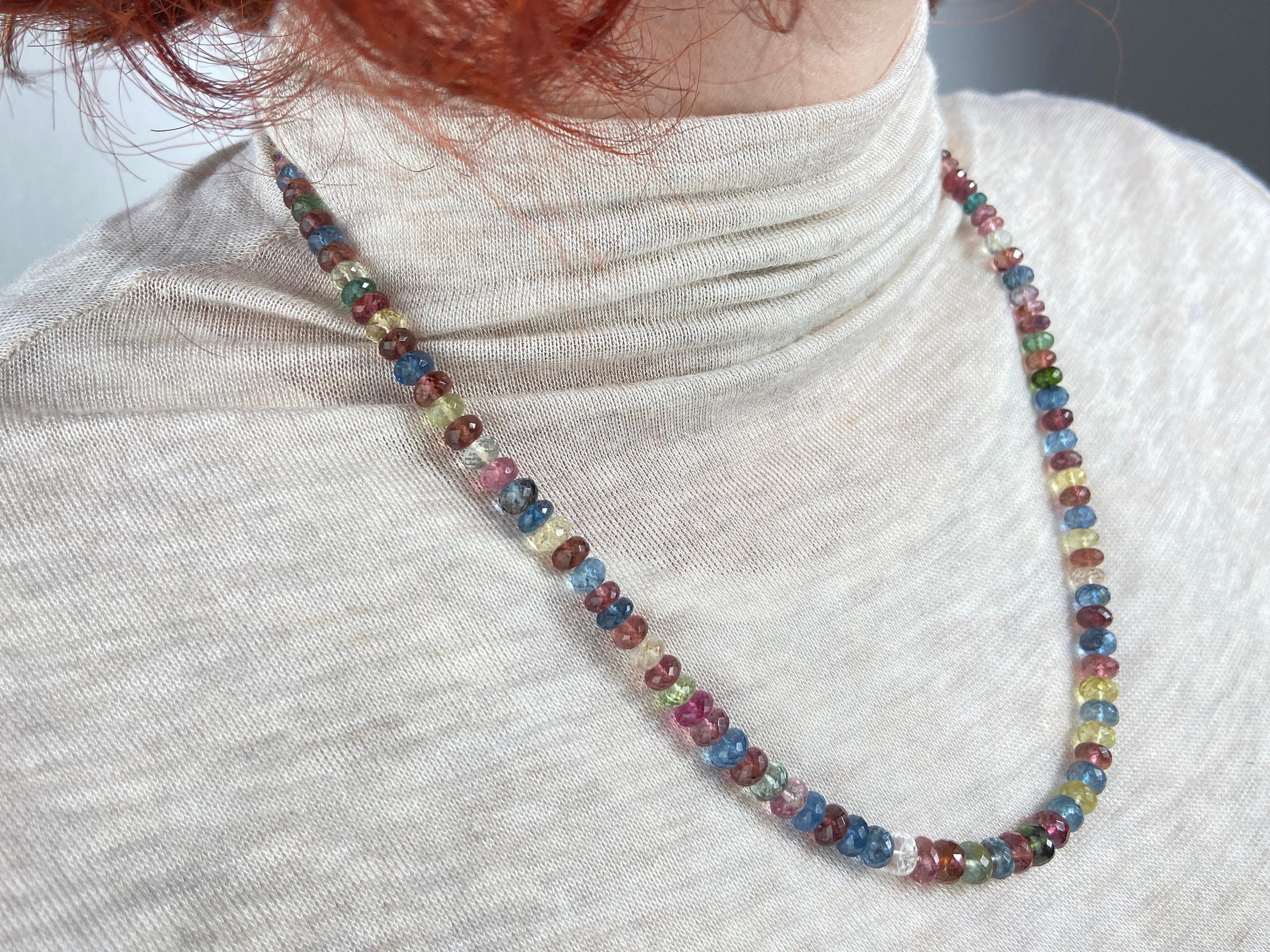 Turmalin Halskette blau rosa Edelstein Kette facettiert