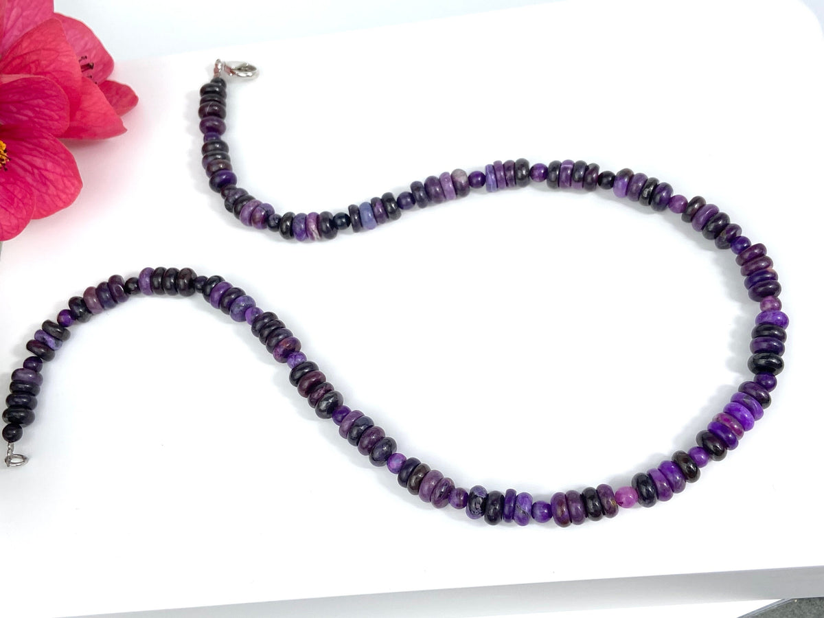 Sugilith Kette Silber echte Sugilit Halskette Rondelle Lila Edelstein Collier Sugilith unbehandelte Sugilith Perlen Kette Afrika Sugilit