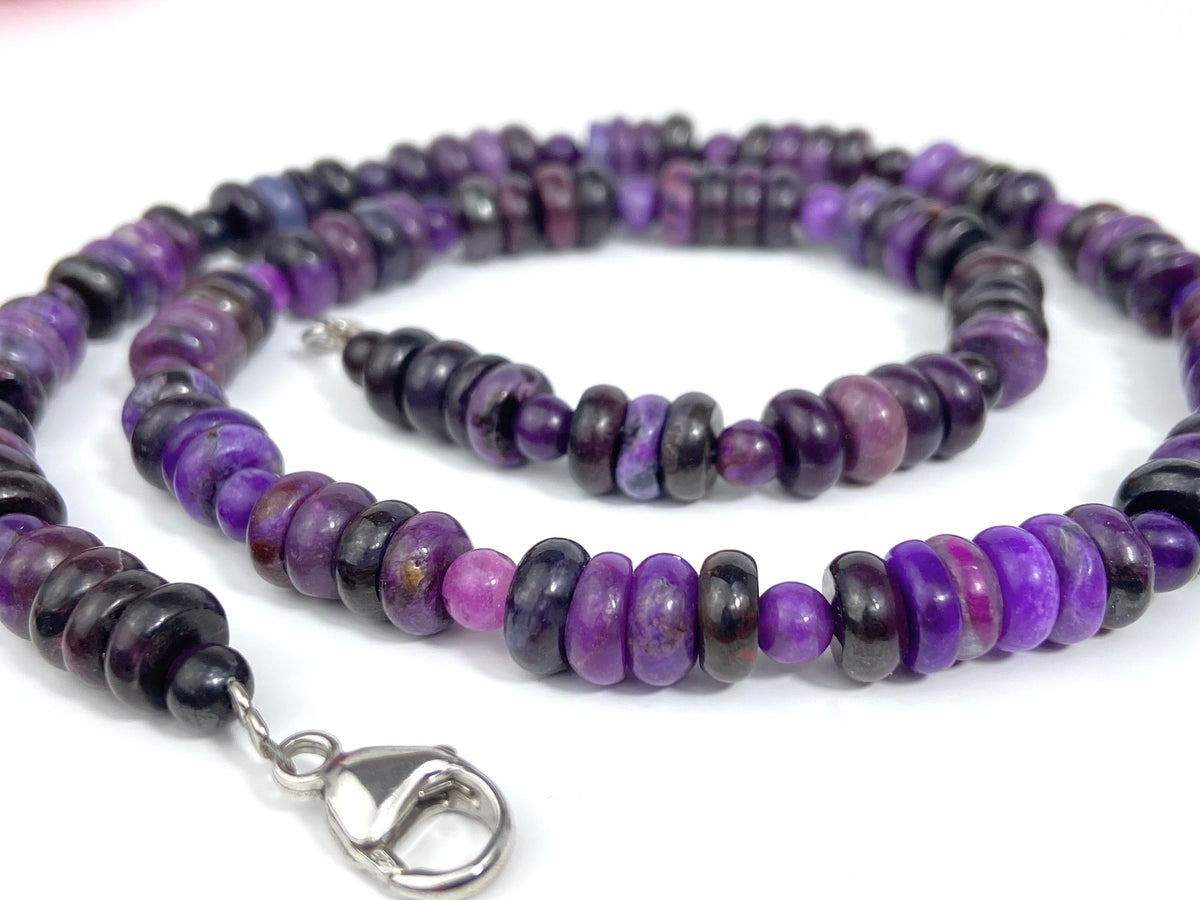 Sugilith Kette Silber echte Sugilit Halskette Rondelle Lila Edelstein Collier Sugilith unbehandelte Sugilith Perlen Kette Afrika Sugilit