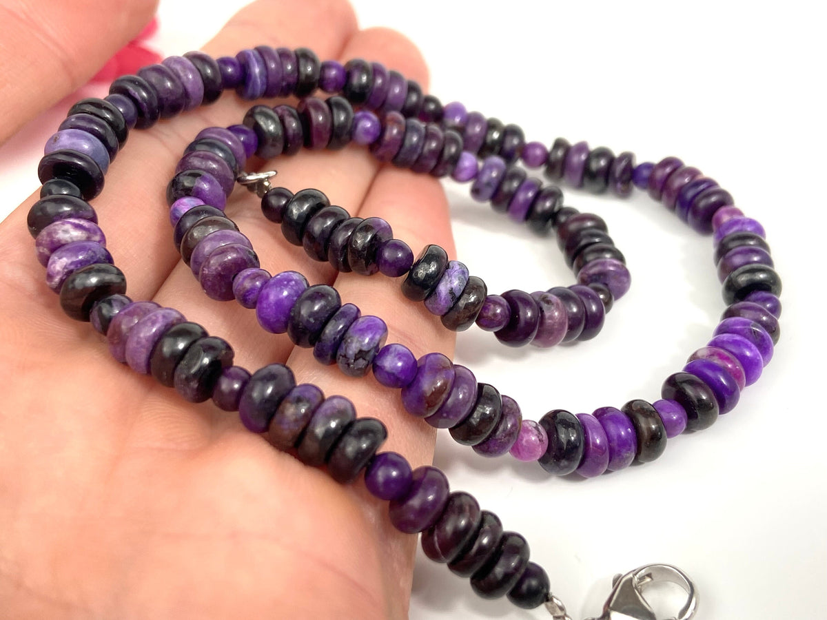 Sugilith Kette Silber echte Sugilit Halskette Rondelle Lila Edelstein Collier Sugilith unbehandelte Sugilith Perlen Kette Afrika Sugilit