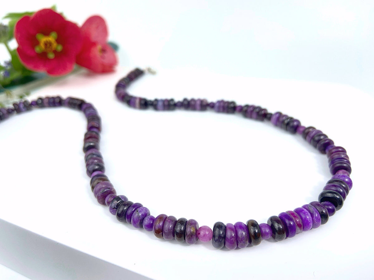 Sugilith Kette Silber echte Sugilit Halskette Rondelle Lila Edelstein Collier Sugilith unbehandelte Sugilith Perlen Kette Afrika Sugilit