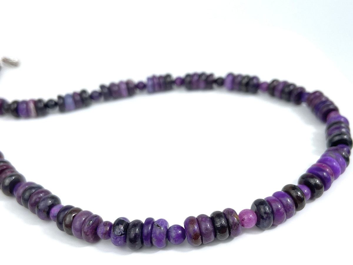 Sugilith Kette Silber echte Sugilit Halskette Rondelle Lila Edelstein Collier Sugilith unbehandelte Sugilith Perlen Kette Afrika Sugilit