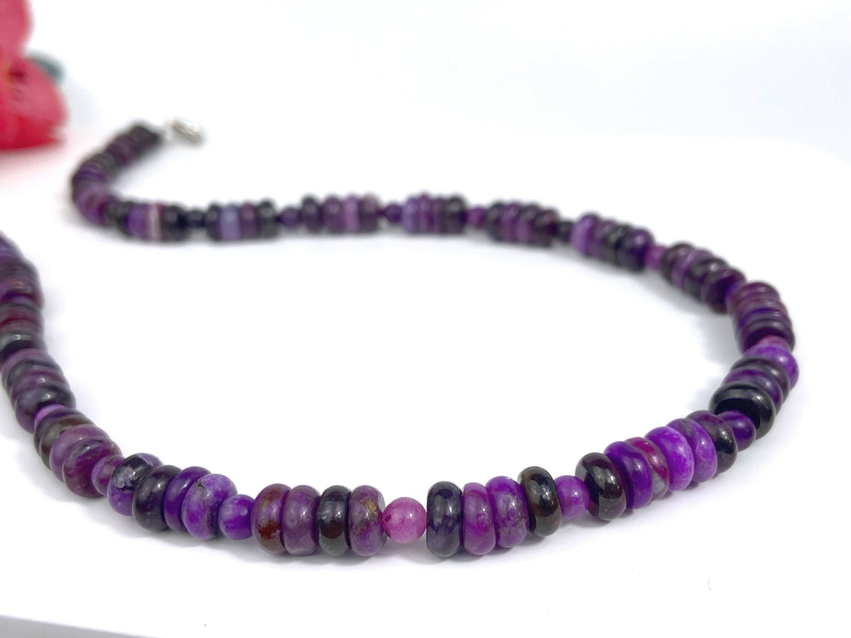 Sugilith Kette Silber echte Sugilit Halskette Rondelle Lila Edelstein Collier Sugilith unbehandelte Sugilith Perlen Kette Afrika Sugilit