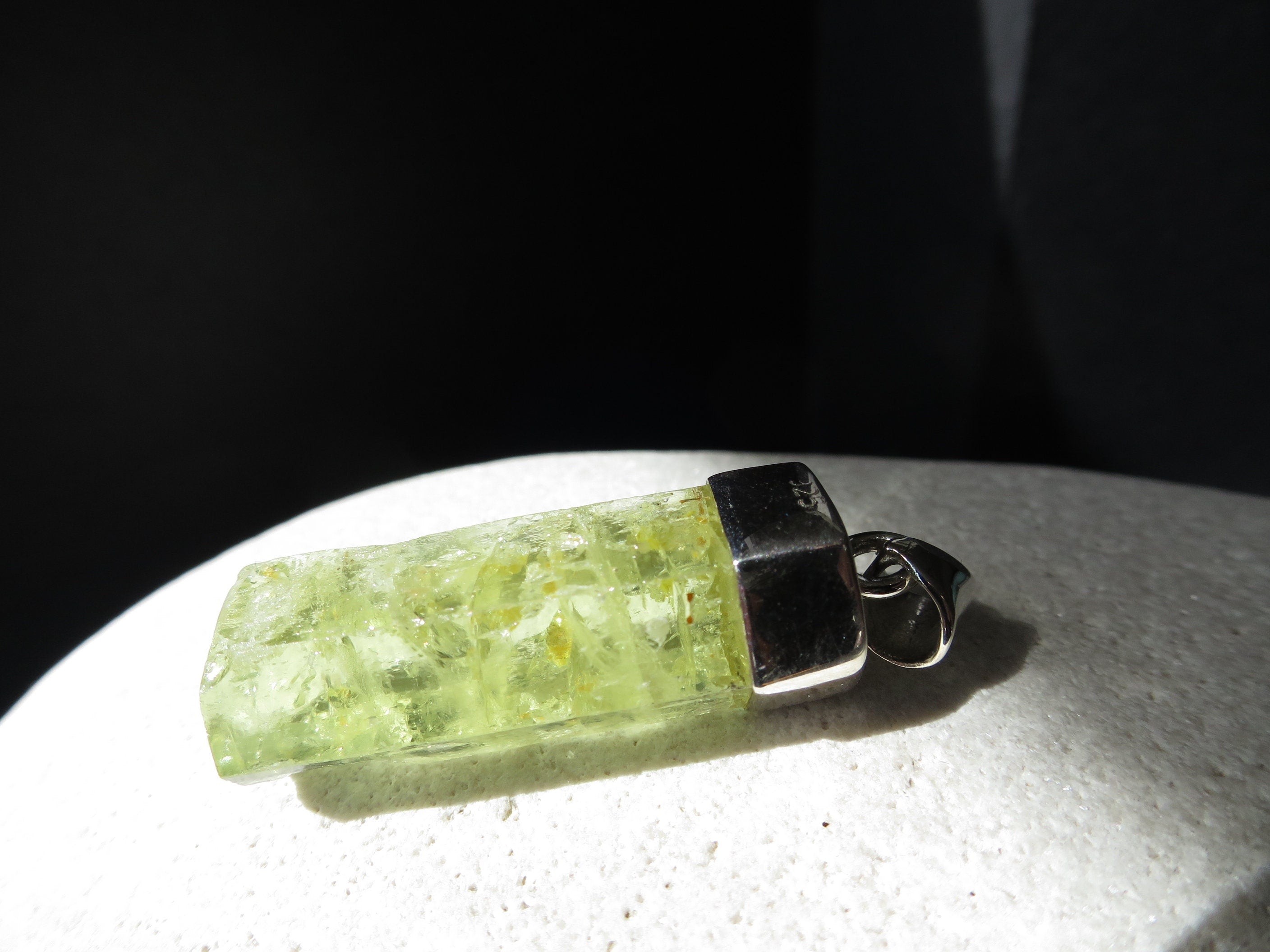 Heliodor Kristall Anhänger in 925 Silber Aquamarin gelb