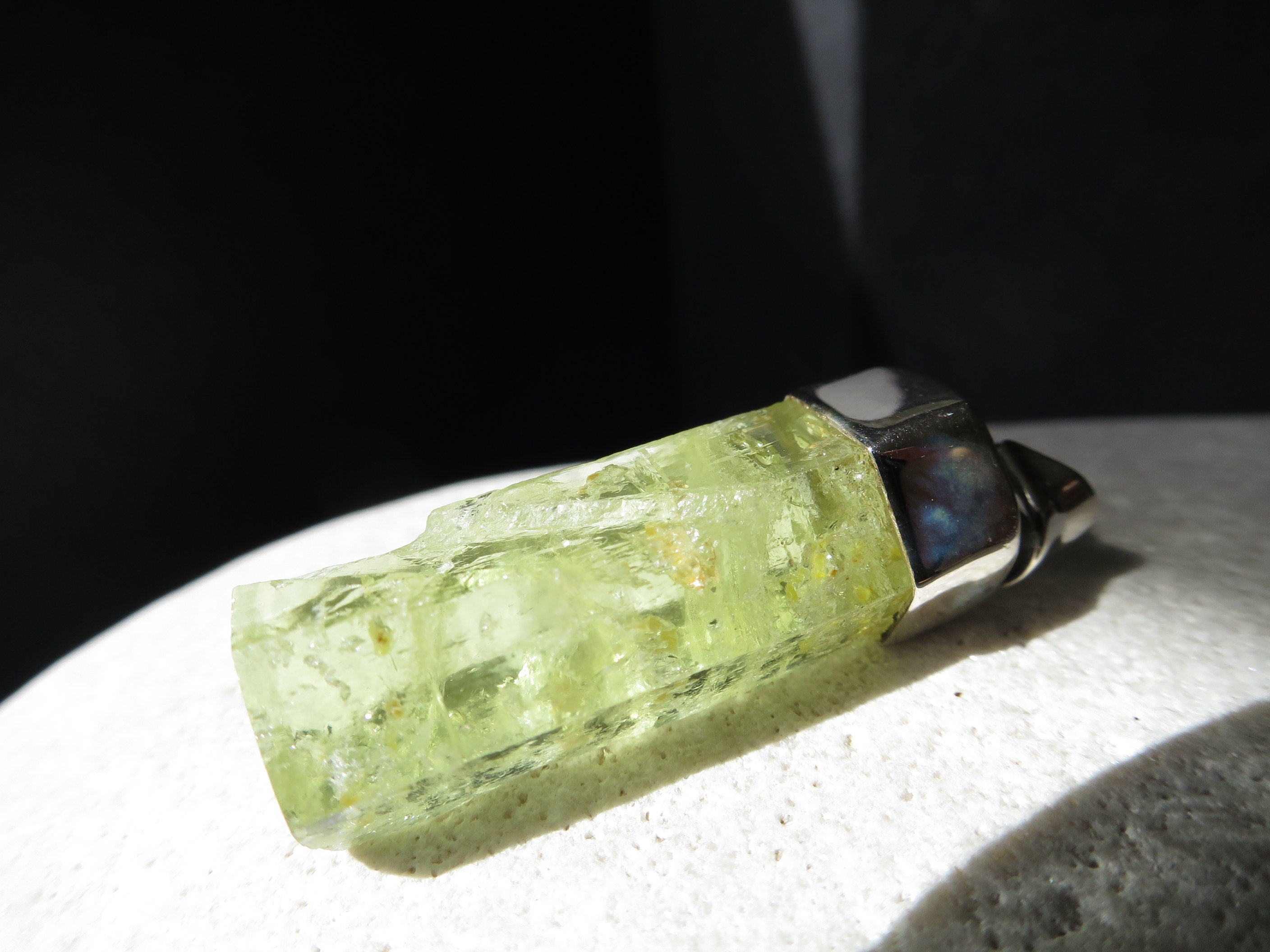 Heliodor Kristall Anhänger in 925 Silber Aquamarin gelb