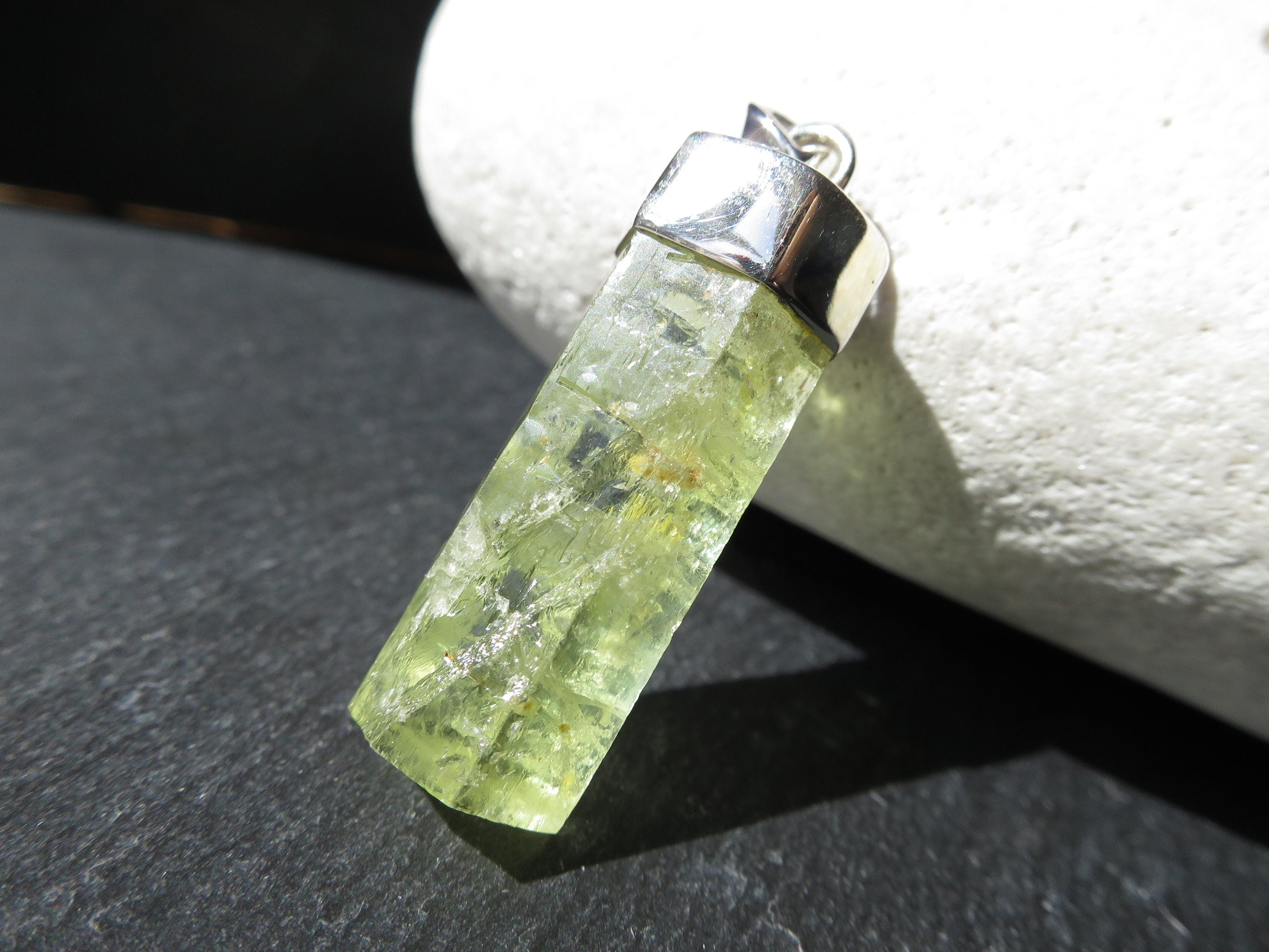 Heliodor Kristall Anhänger in 925 Silber Aquamarin gelb