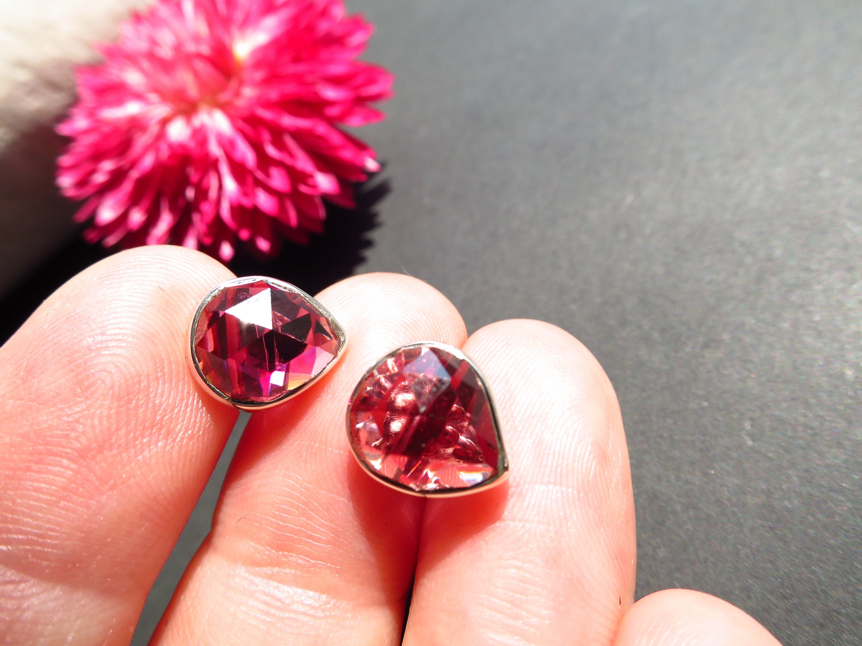 Granat Silber Ohrringe Ohrstecker Rose cut Mosambik