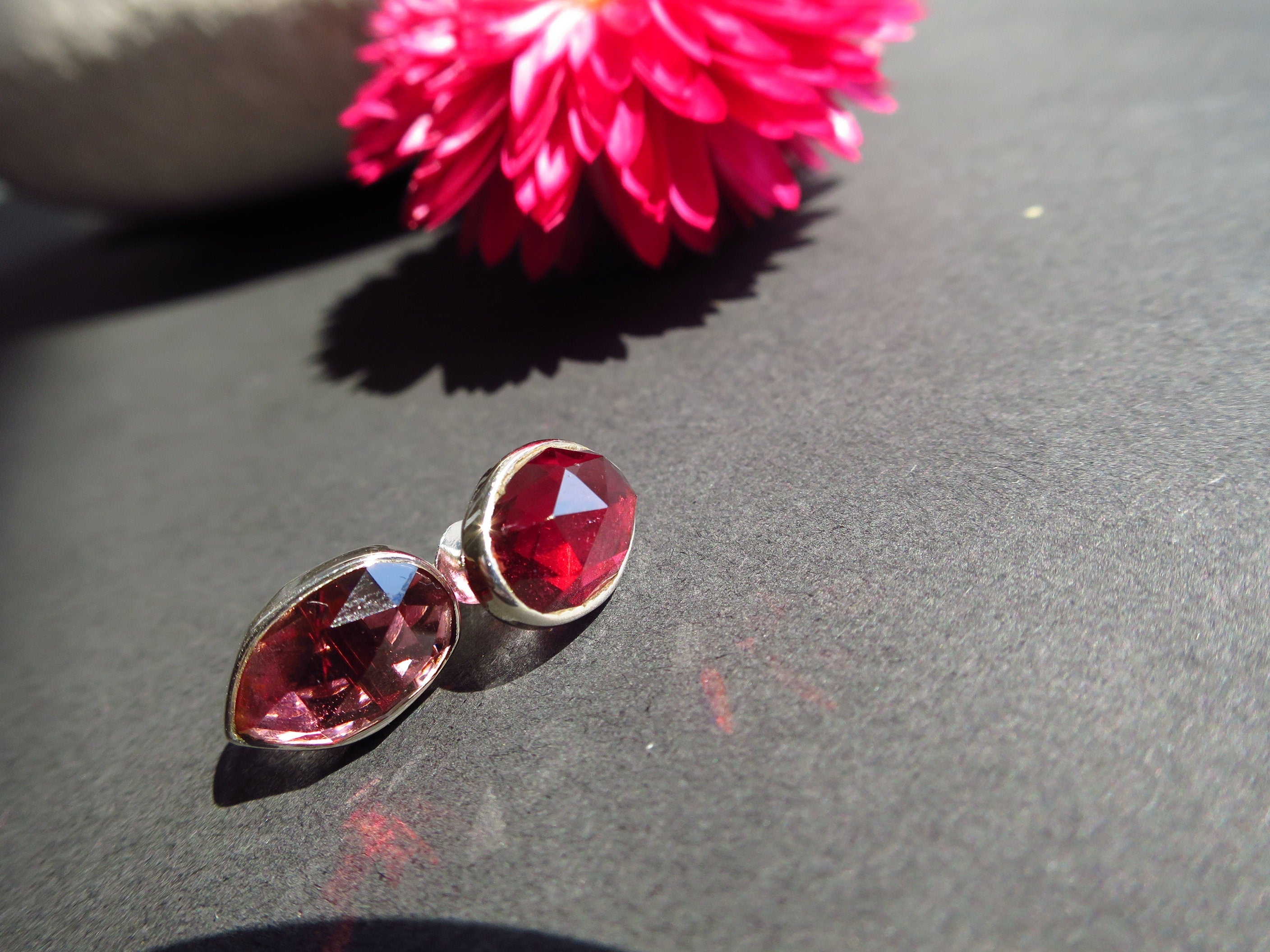 Granat Silber Ohrringe Ohrstecker Rose cut 925 Silber