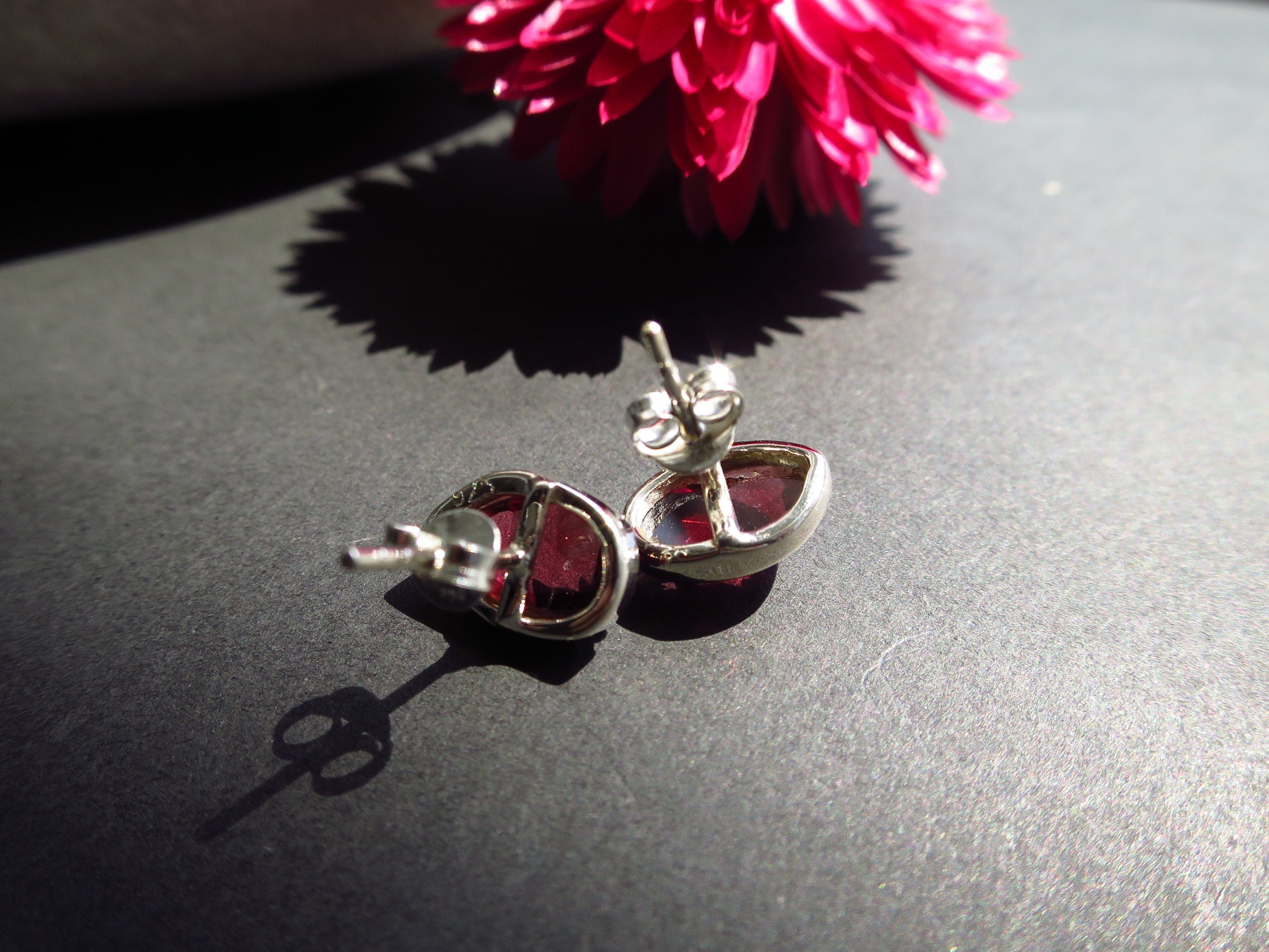 Granat Silber Ohrringe Ohrstecker Rose cut 925 Silber