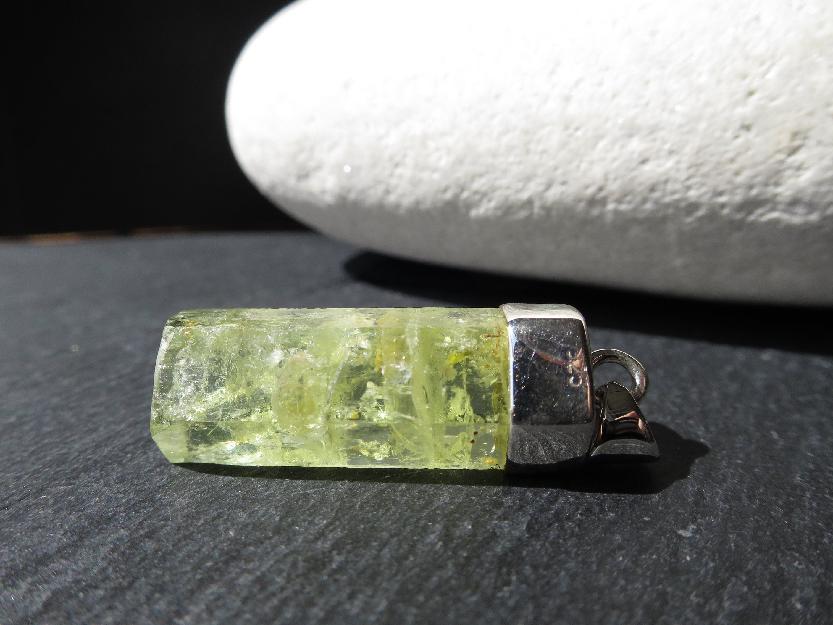 Heliodor Kristall Anhänger in 925 Silber Aquamarin gelb