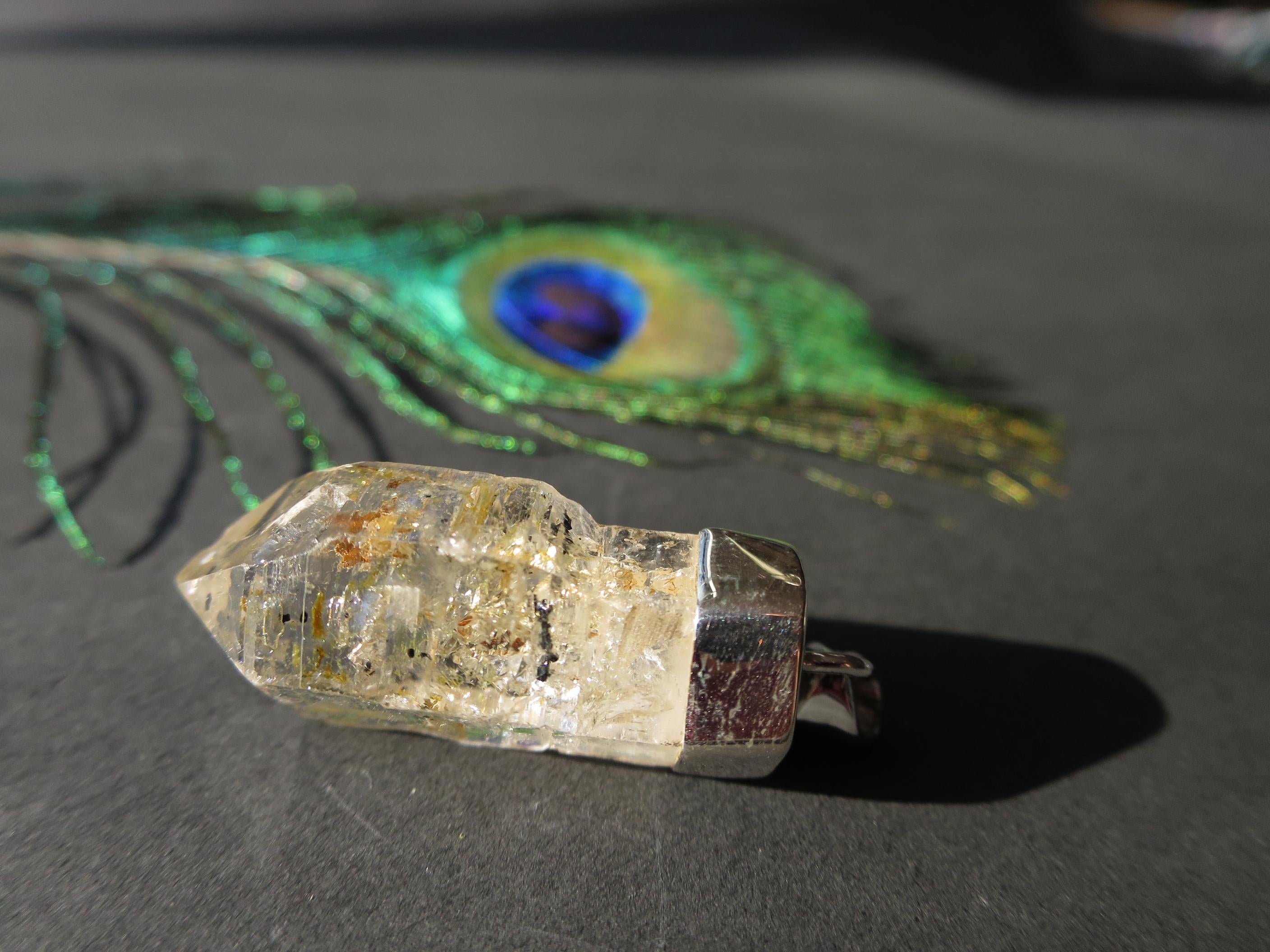 Firefly Petroleum Quarz Spitze mit 925 Silber Zepter Kristall