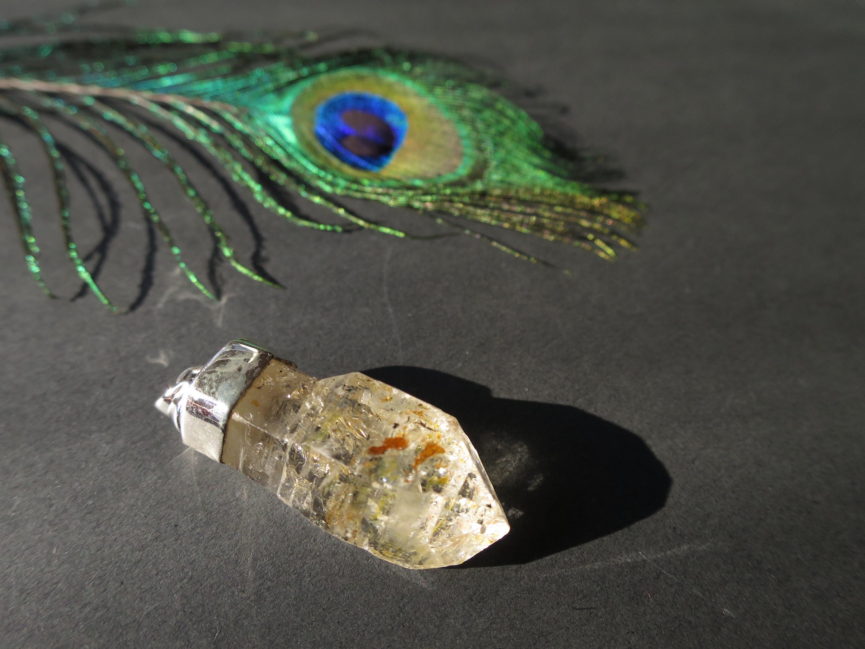 Firefly Petroleum Quarz Spitze mit 925 Silber Zepter Kristall