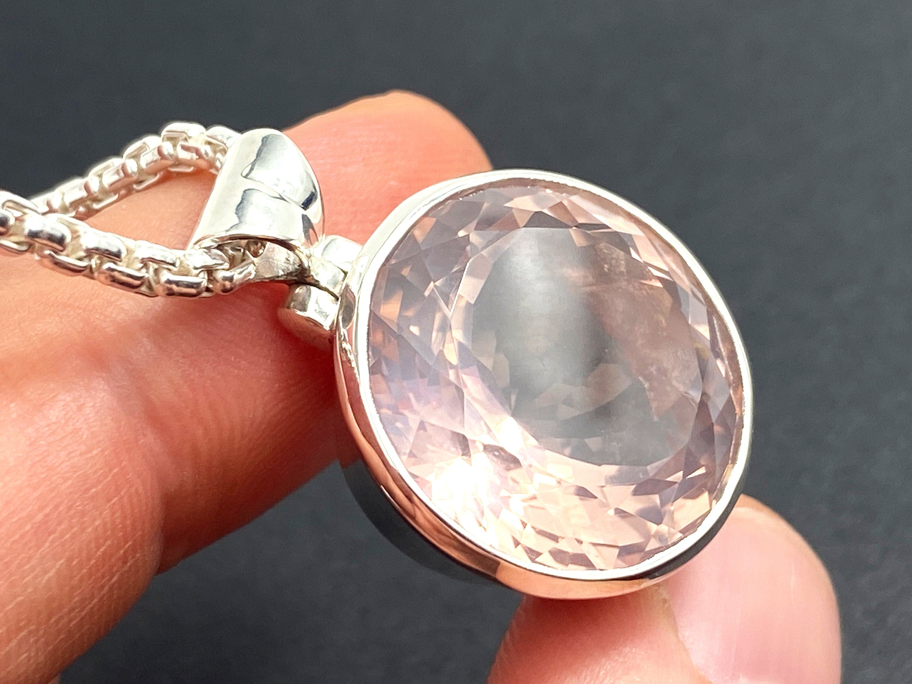Rosenquarz Anhänger in Silber rosa Edelsteinanhänger