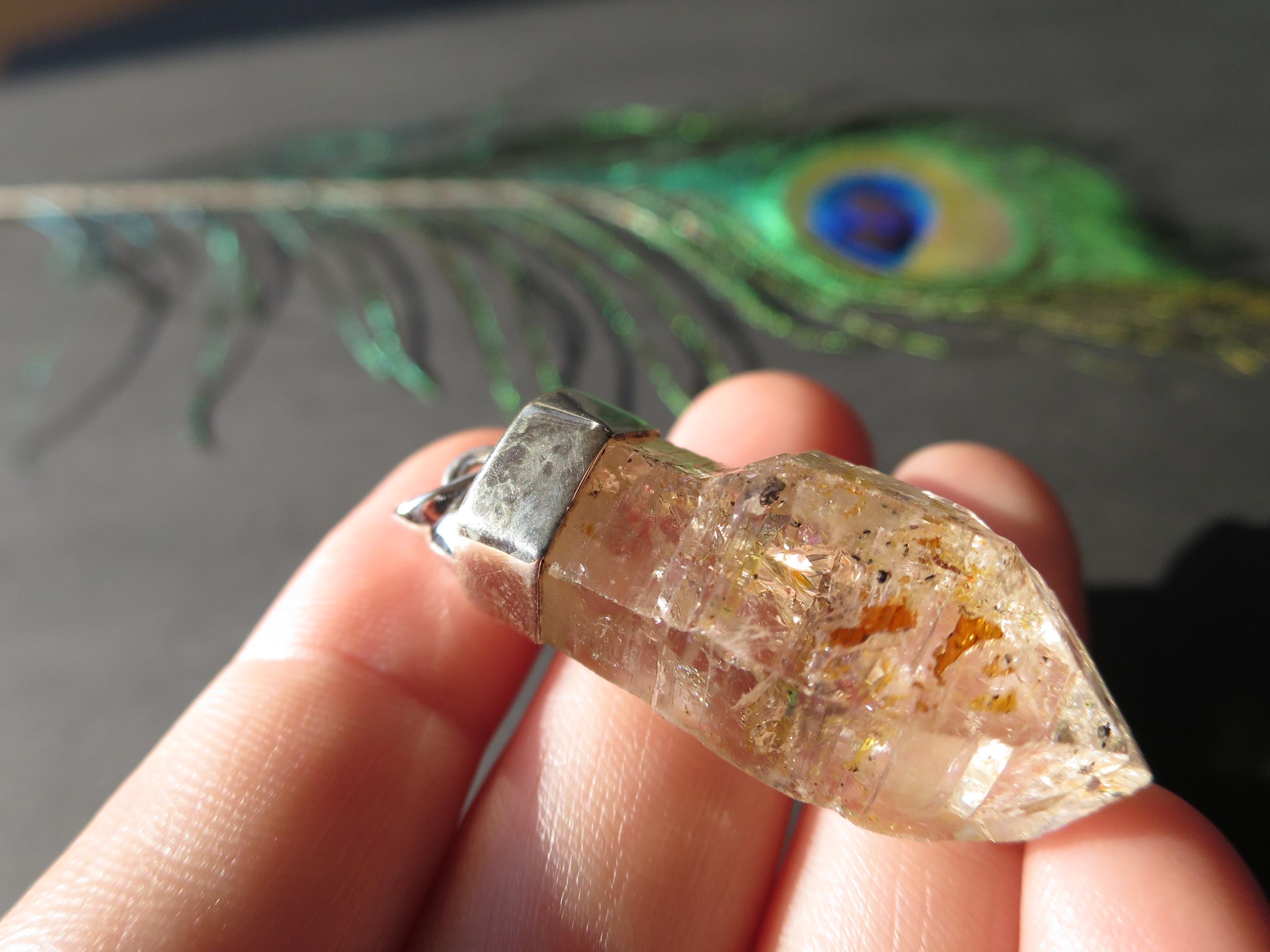 Firefly Petroleum Quarz Spitze mit 925 Silber Zepter Kristall