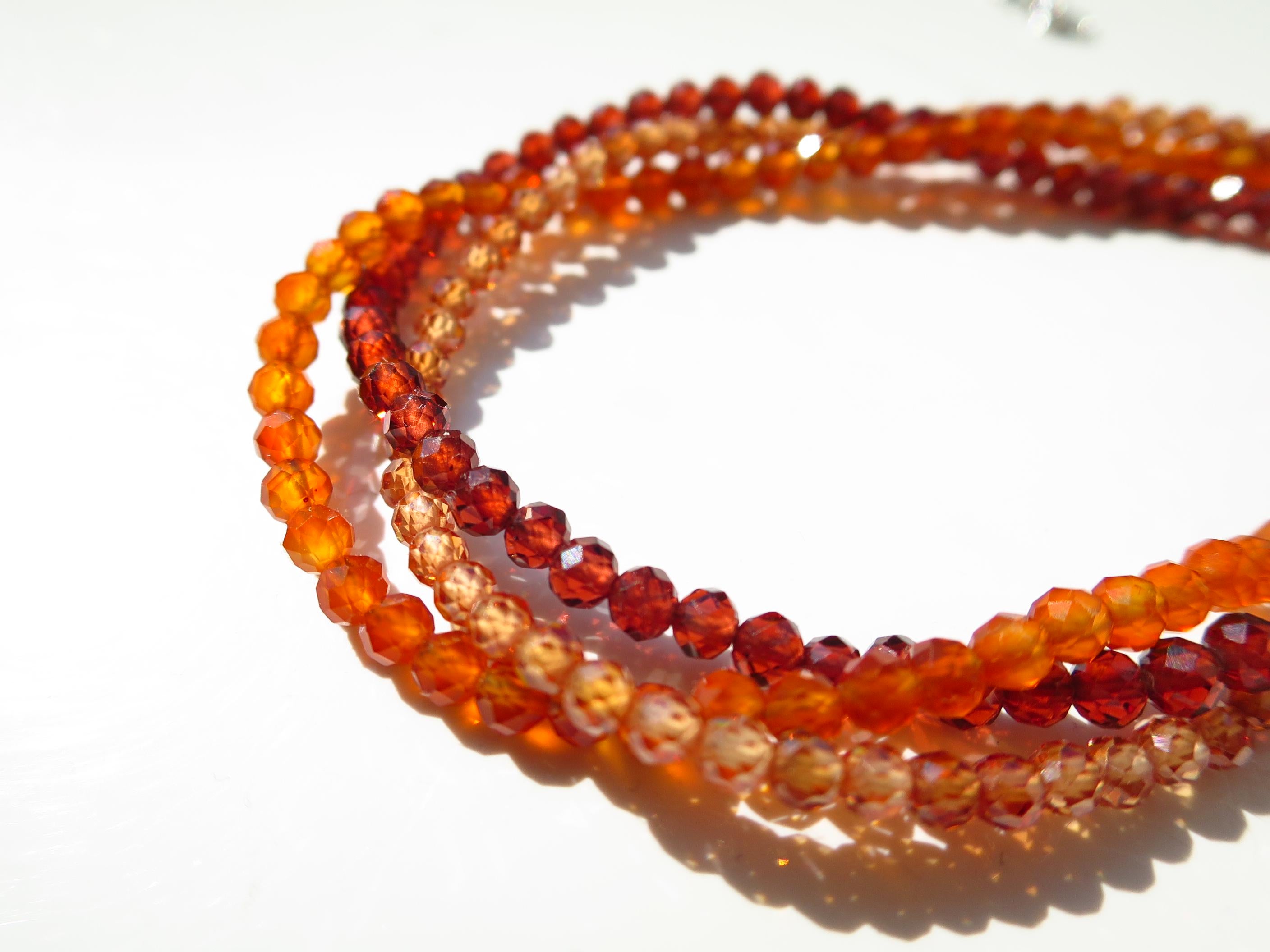 Bunte Edelstein Kette Granat Zirkon Karneol 3 reihig