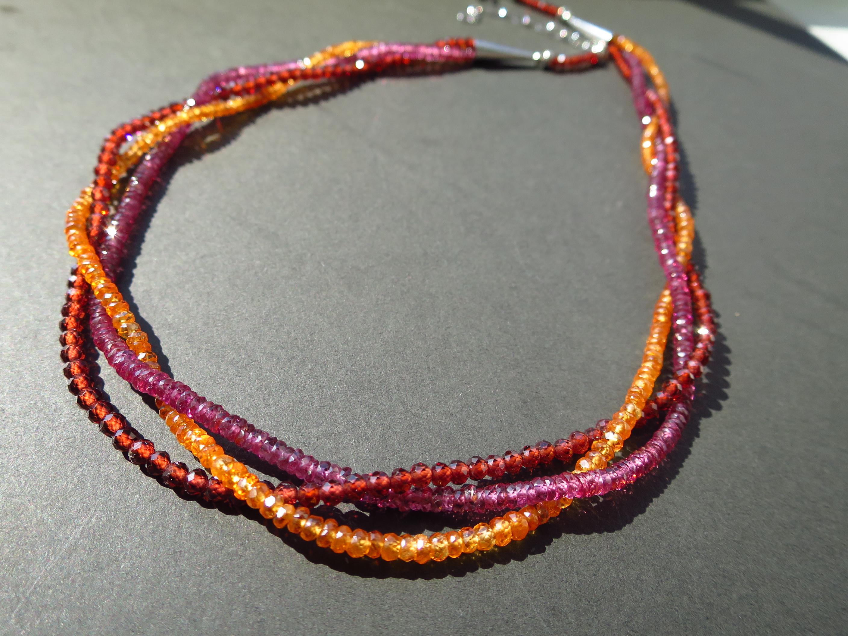 Bunte Granat Edelstein Kette 3 reihig 3 Farben