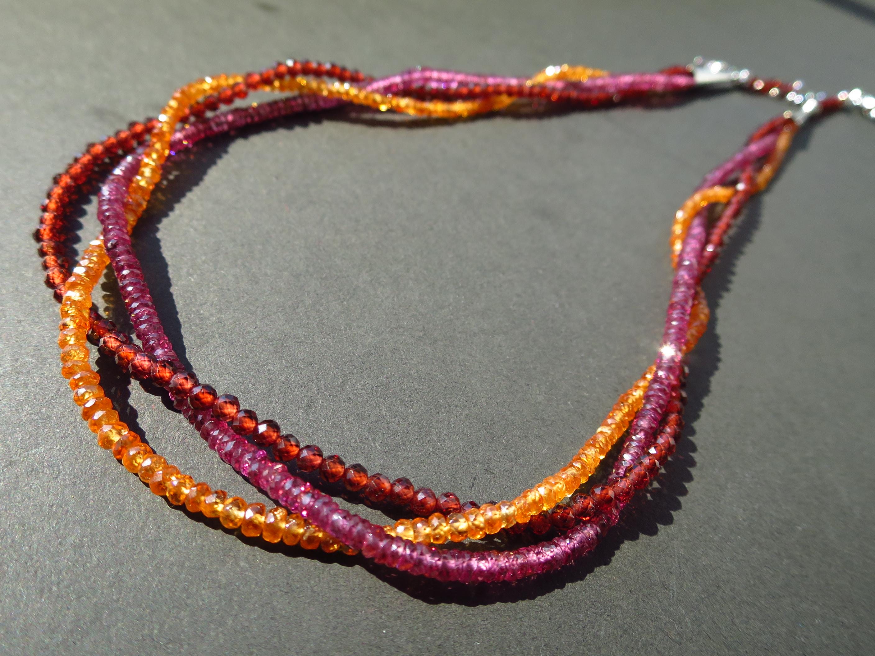 Bunte Granat Edelstein Kette 3 reihig 3 Farben