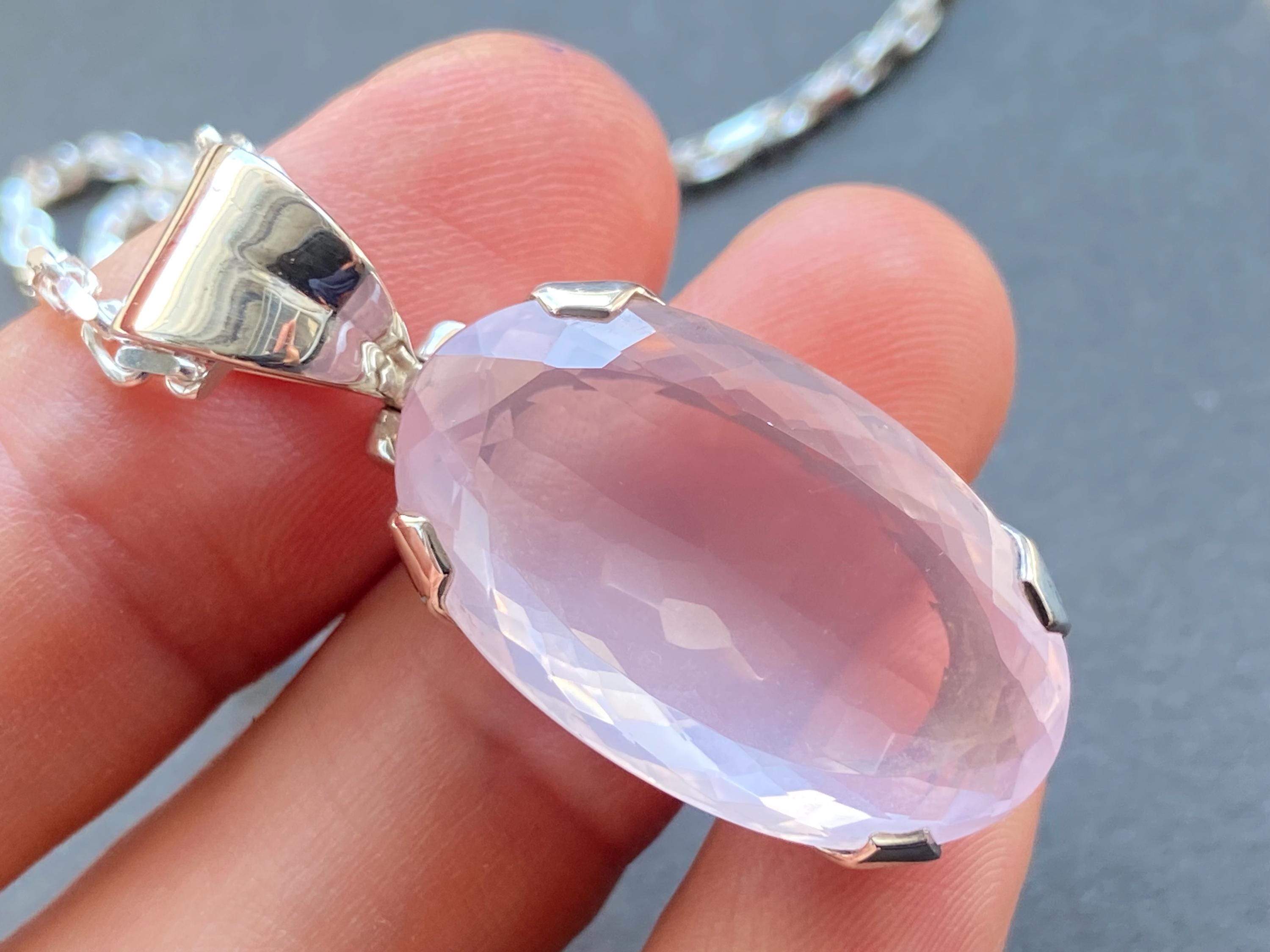 Rosenquarz Anhänger Silber klarer natürlicher Edelstein