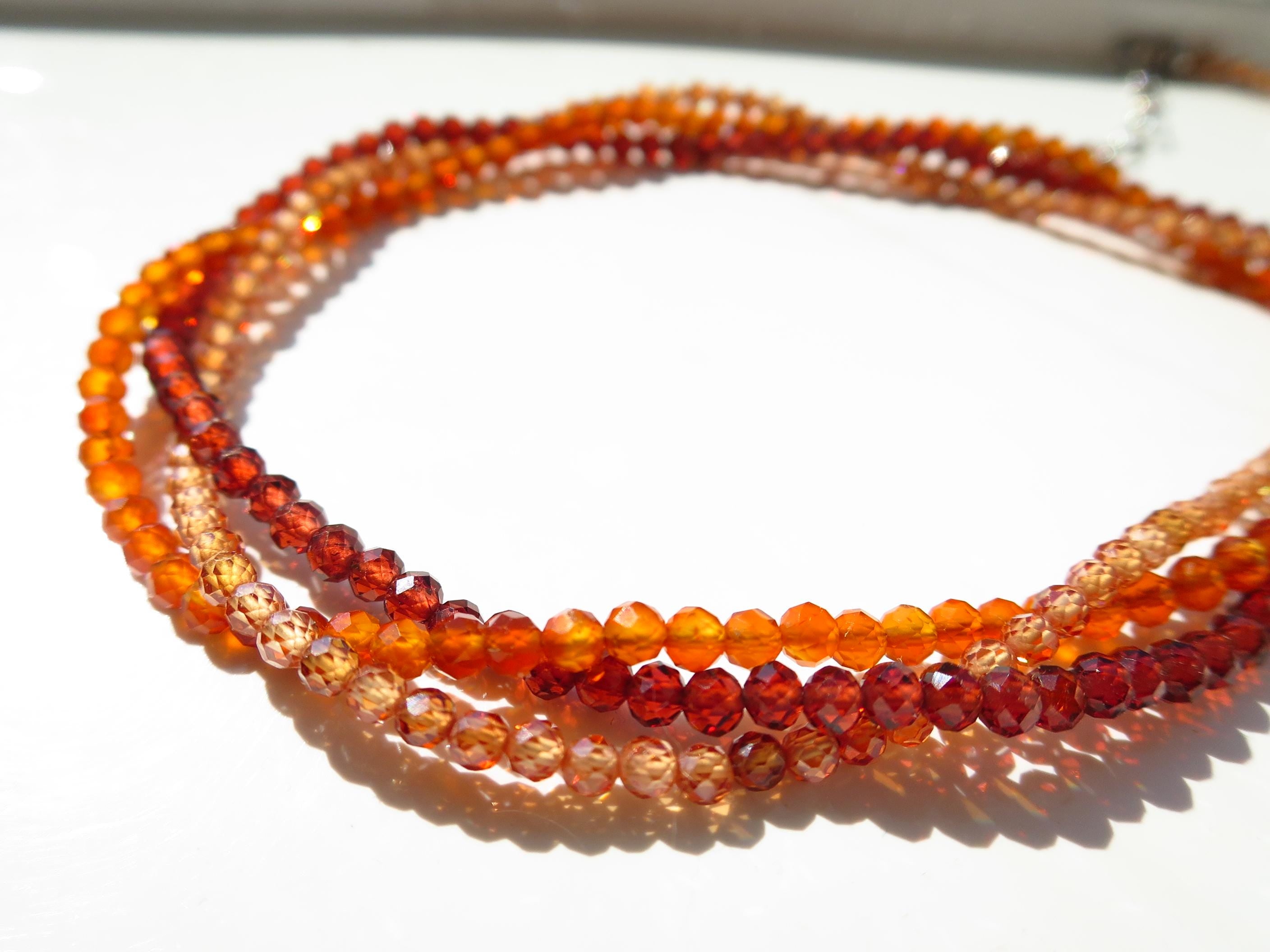 Bunte Edelstein Kette Granat Zirkon Karneol 3 reihig