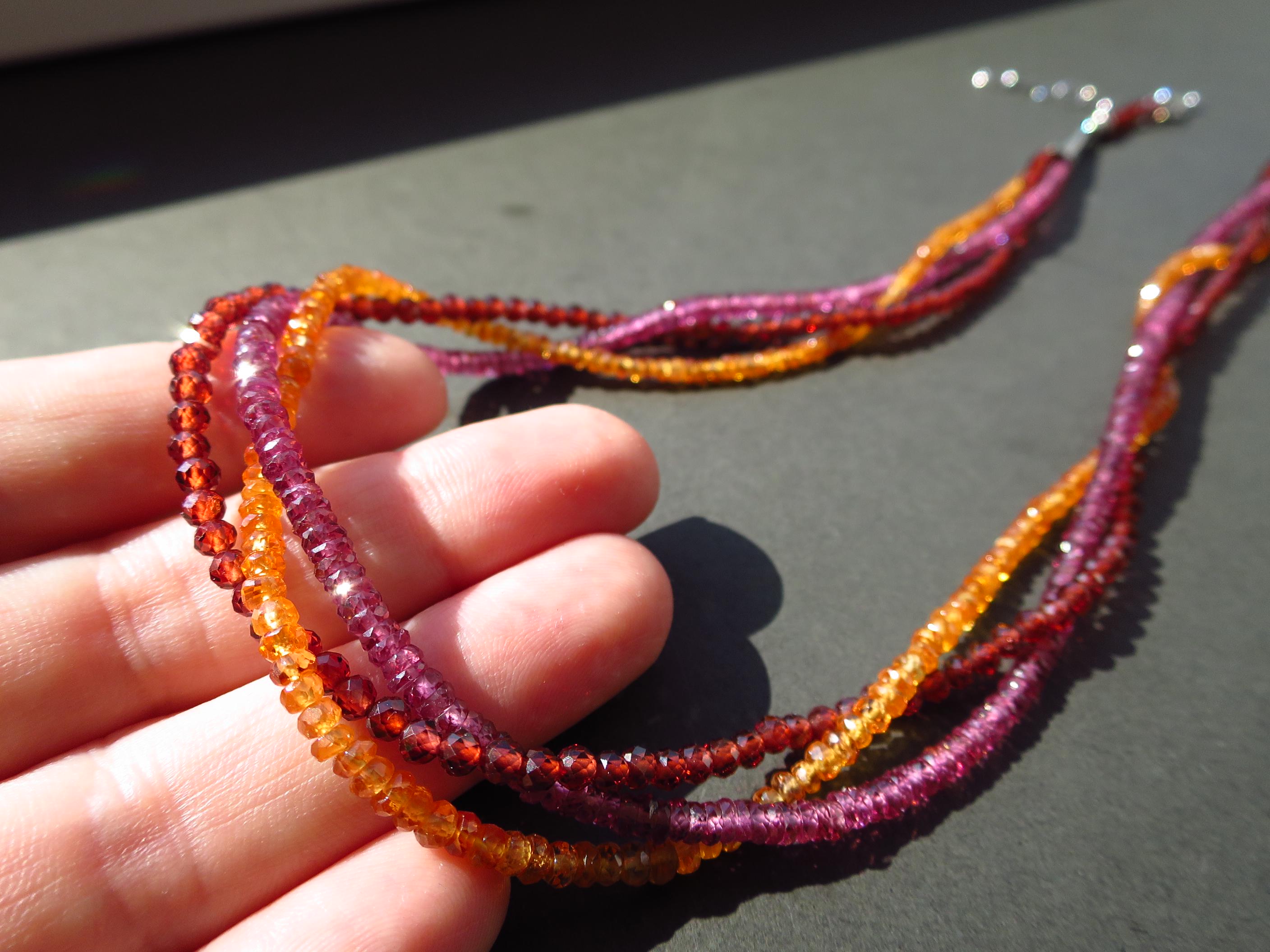 Bunte Granat Edelstein Kette 3 reihig 3 Farben
