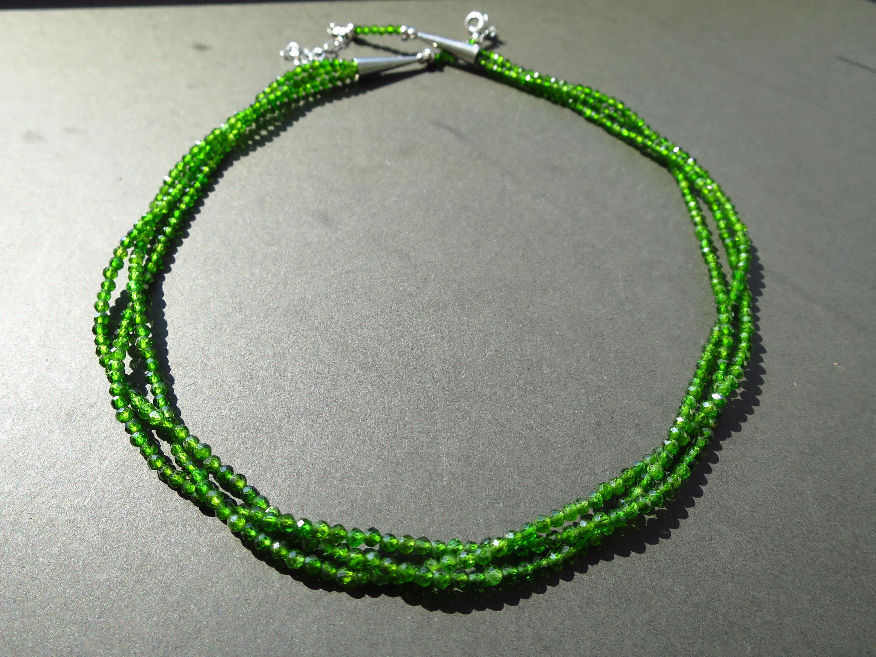 Grüne Edelstein Kette 3 reihige Natur Chromdiopsid