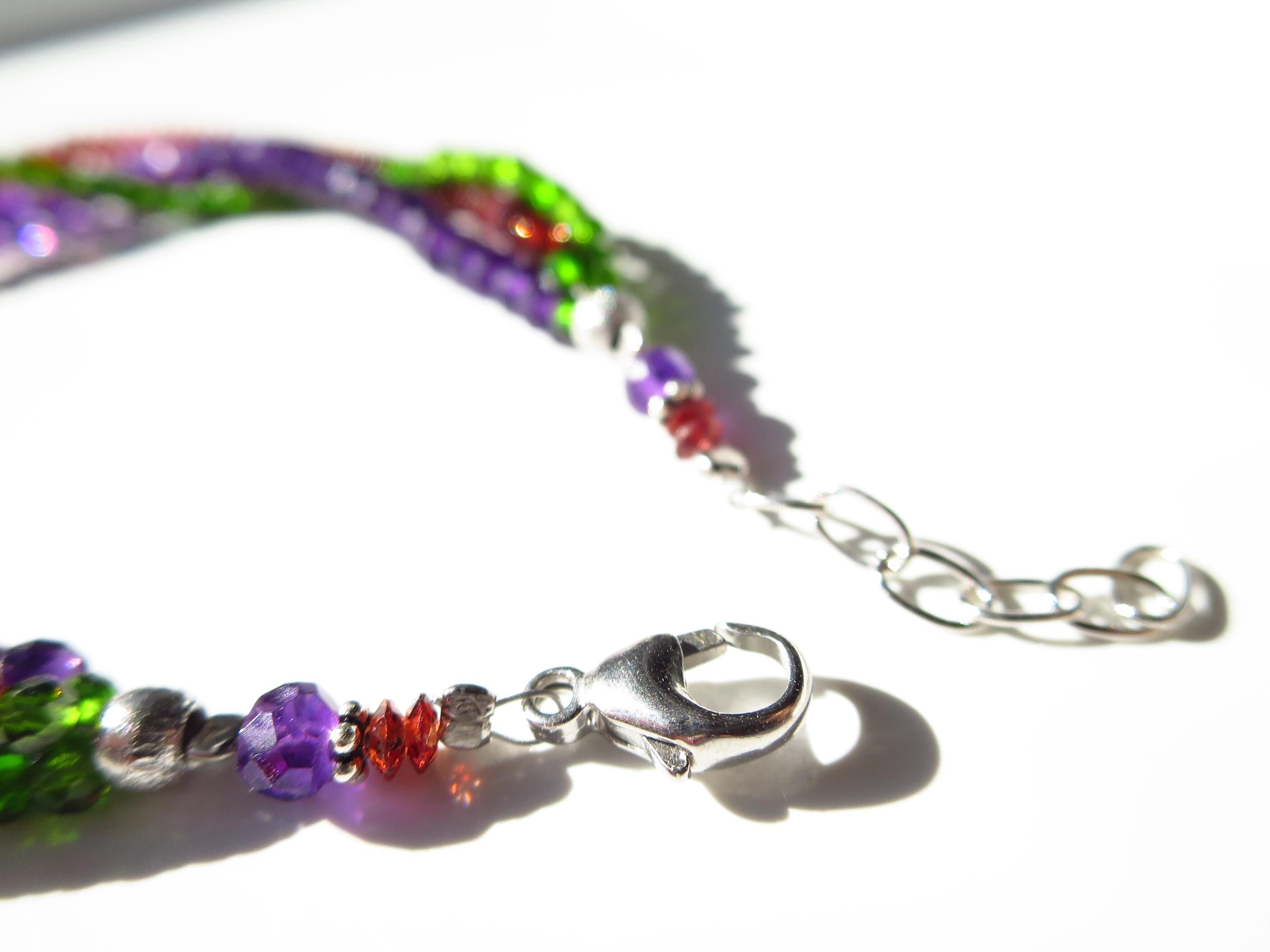 Drei reihiges Edelstein Armband Chromdiopsid Amethyst und Granat