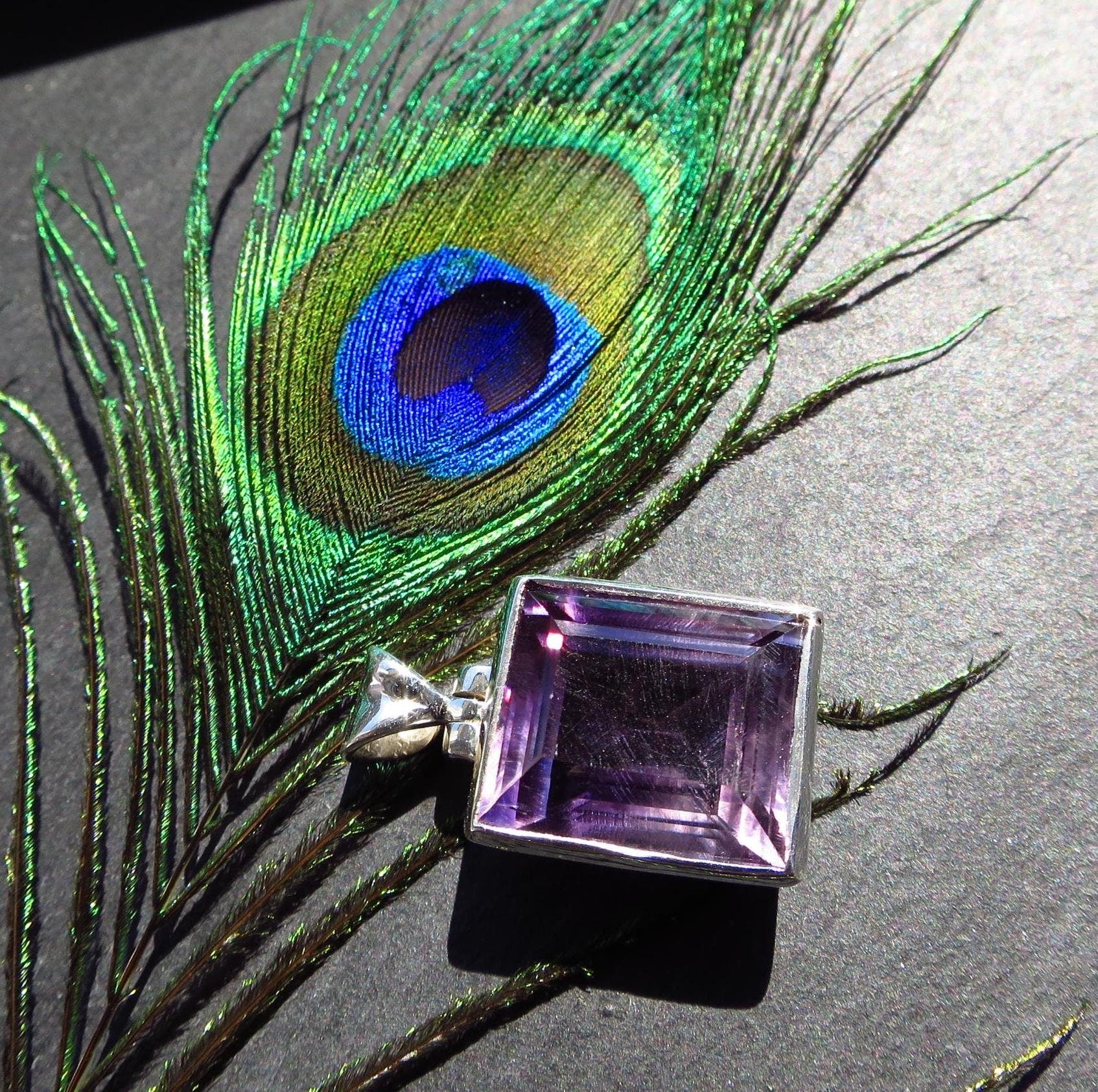 Amethyst Silber Anhänger lila Amethyst eckig Natur Edelstein Amethyst Kettenanhänger lila Silber Anhänger Natur Amethyst Unikat Schmuck