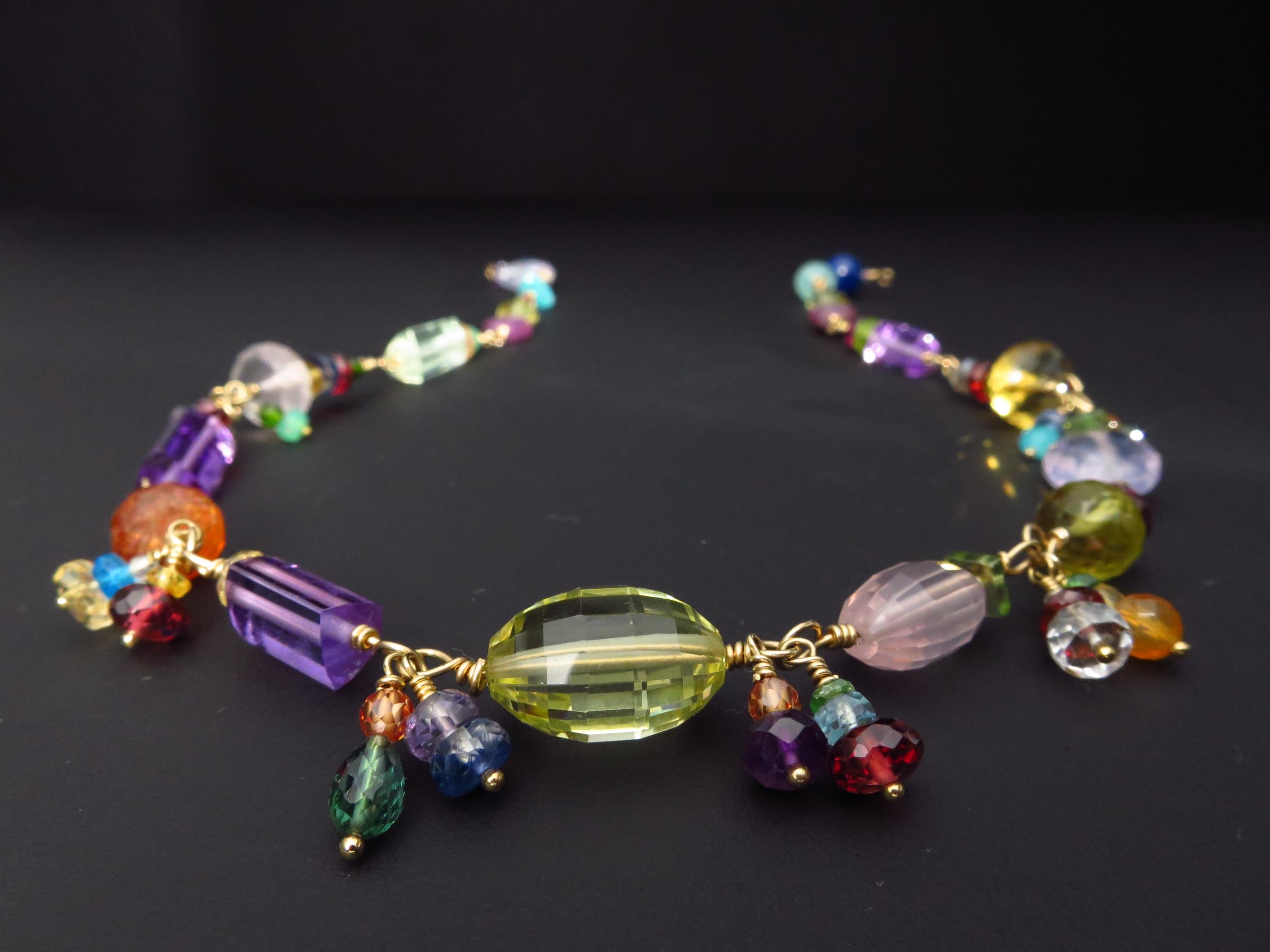 Rosenkranz Kette bunt mit 9k Gold Turmalin Aquamarin