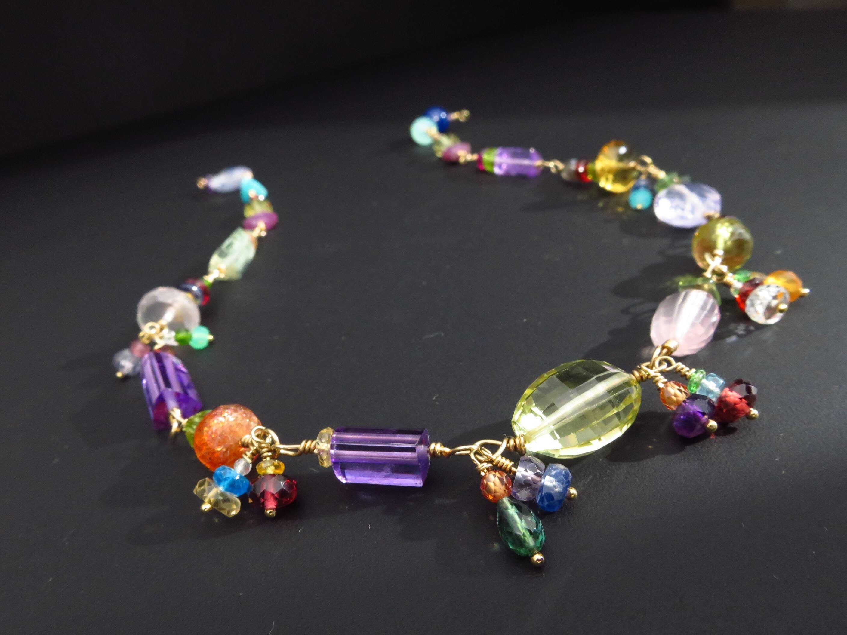 Edelstein Gold Kette bunt Gold Collier Edelstein solid 9kt Gold Halskette AAA Qualität Turmalin Kette Aquamarin Lavendel Quarz Kette