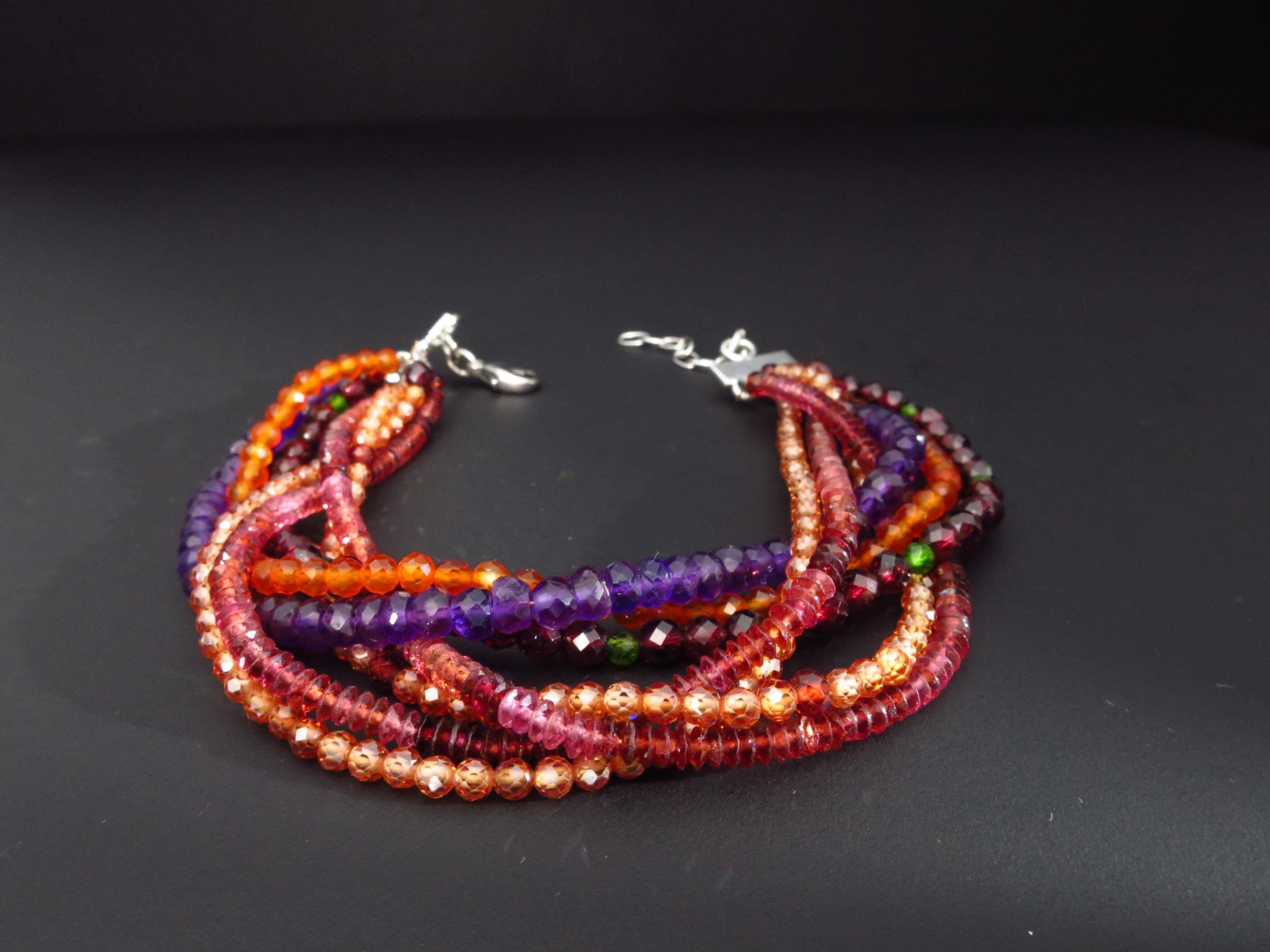 Armband Silber Granat Armband Bunt mehrreihiges Edelstein Armband Herbst Farben Granat Armband geflochten Edelstein rot Armband Silber