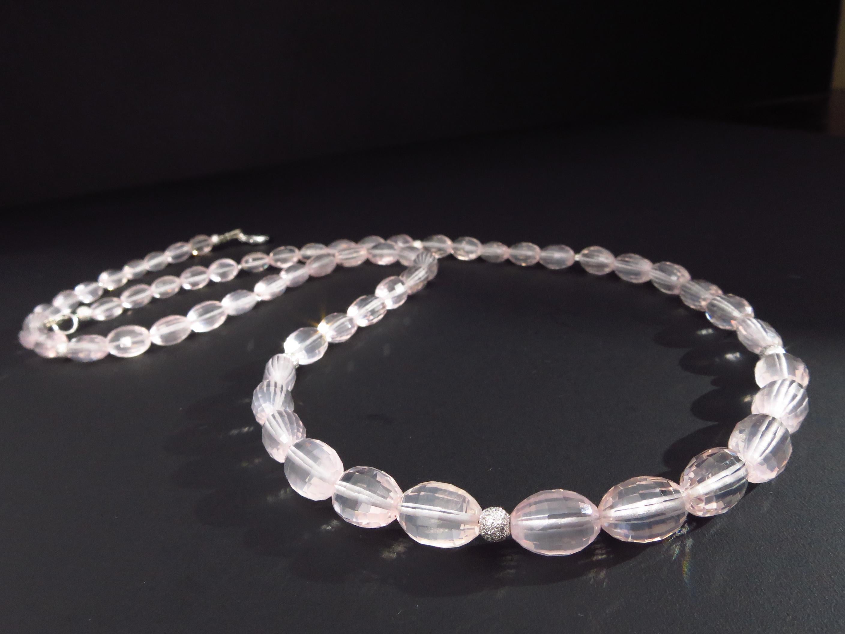 Rosenquarz Kette Silber lange Edelstein Halskette rosa