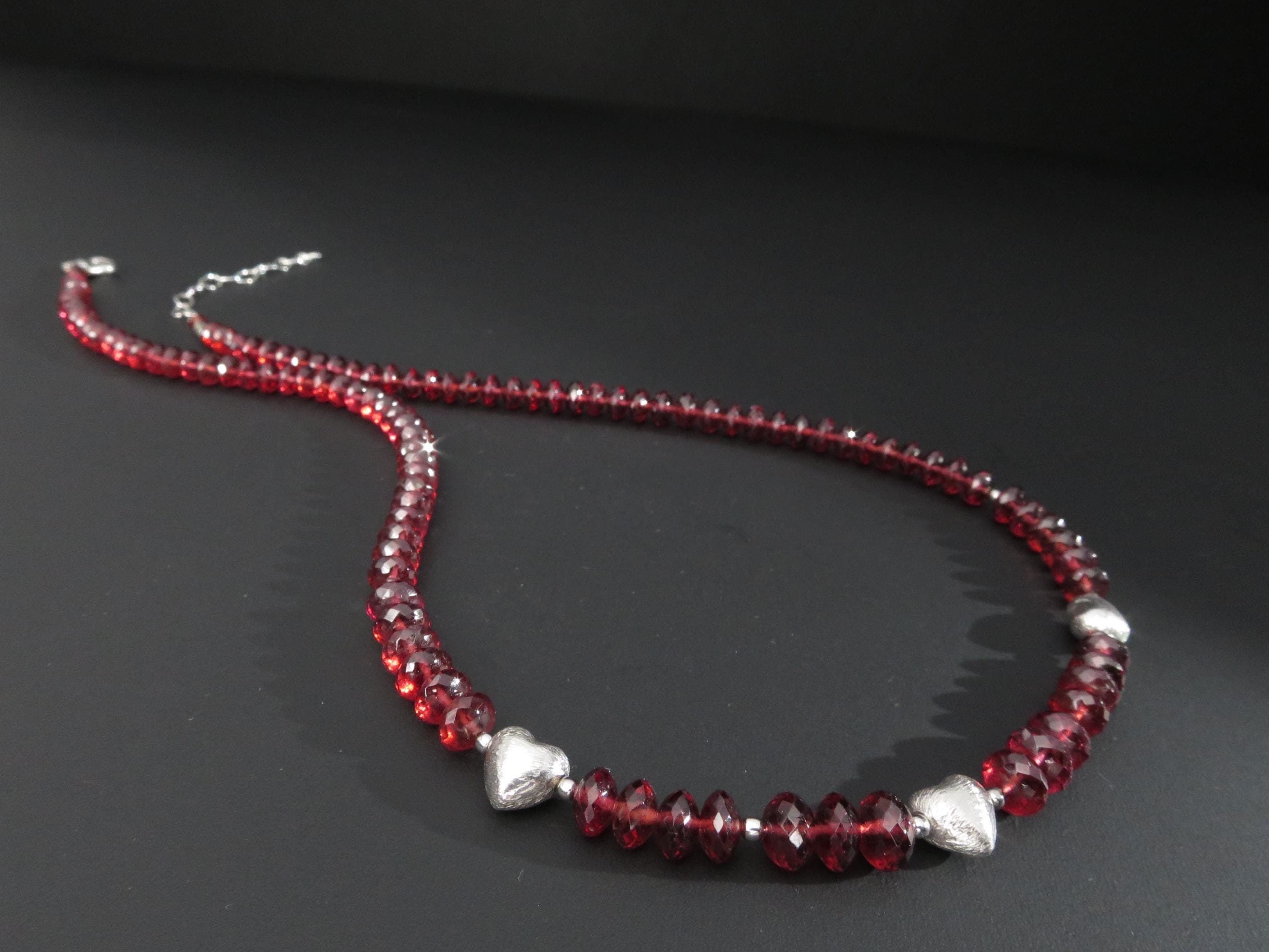 Mosambik Granat Halskette Mosambik Granat Collier rot Edelstein Collier Silber facettiert Granat Silber Herz Halskette Natur Edelsteine