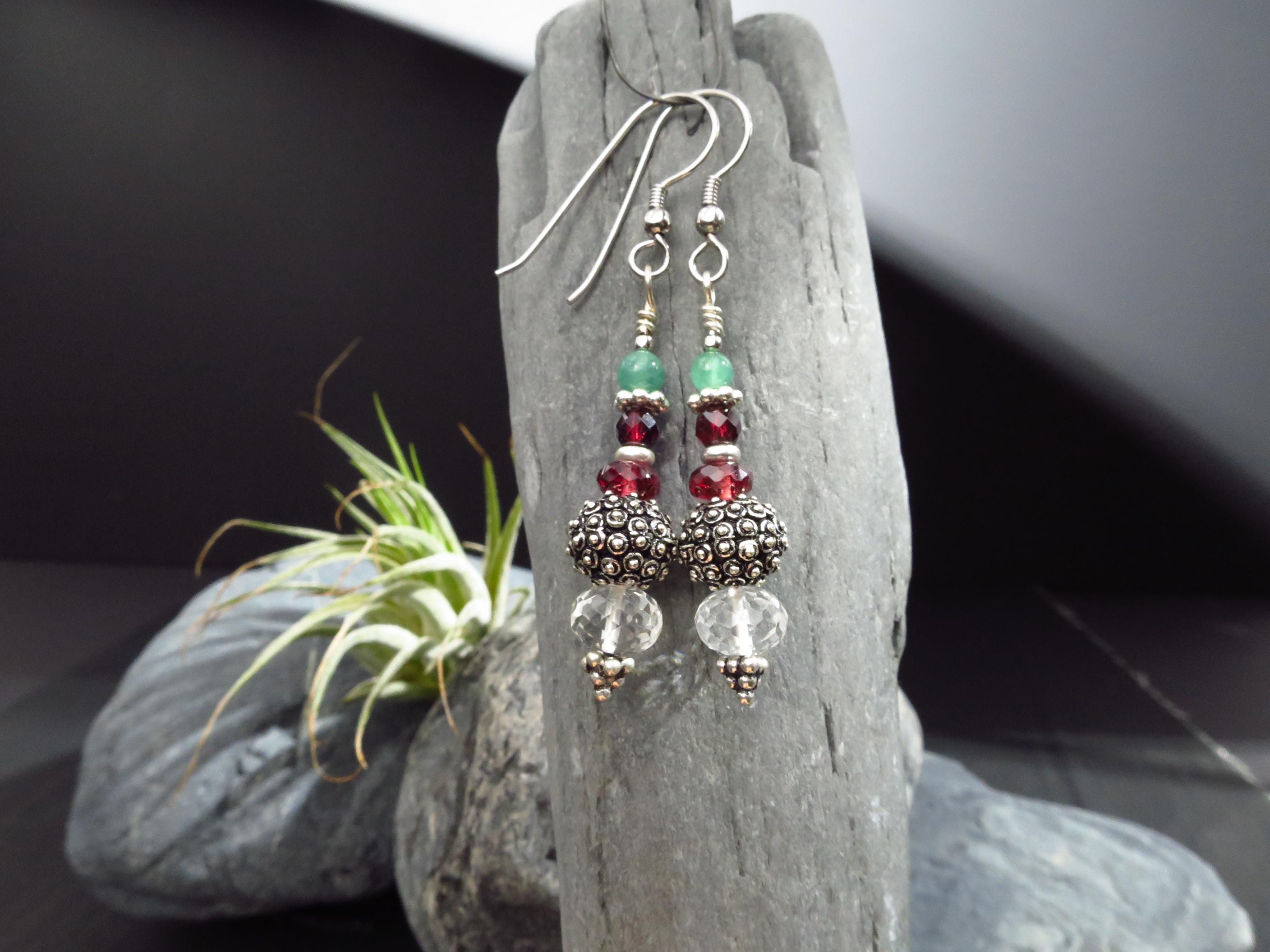 Bergkristall Ohrringe Silber Ohrringe Edelstein Silber Kristall Ohrhänger Turmalin Edelsteinen Bali Silber Ohrringe Granat lange Ohrringe