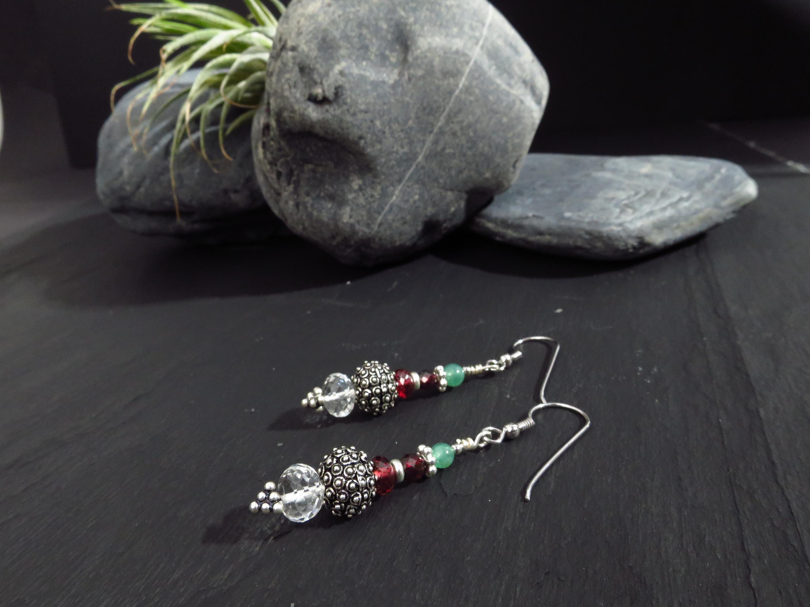 Bergkristall Ohrringe Bali Silber Edelstein Ohrschmuck