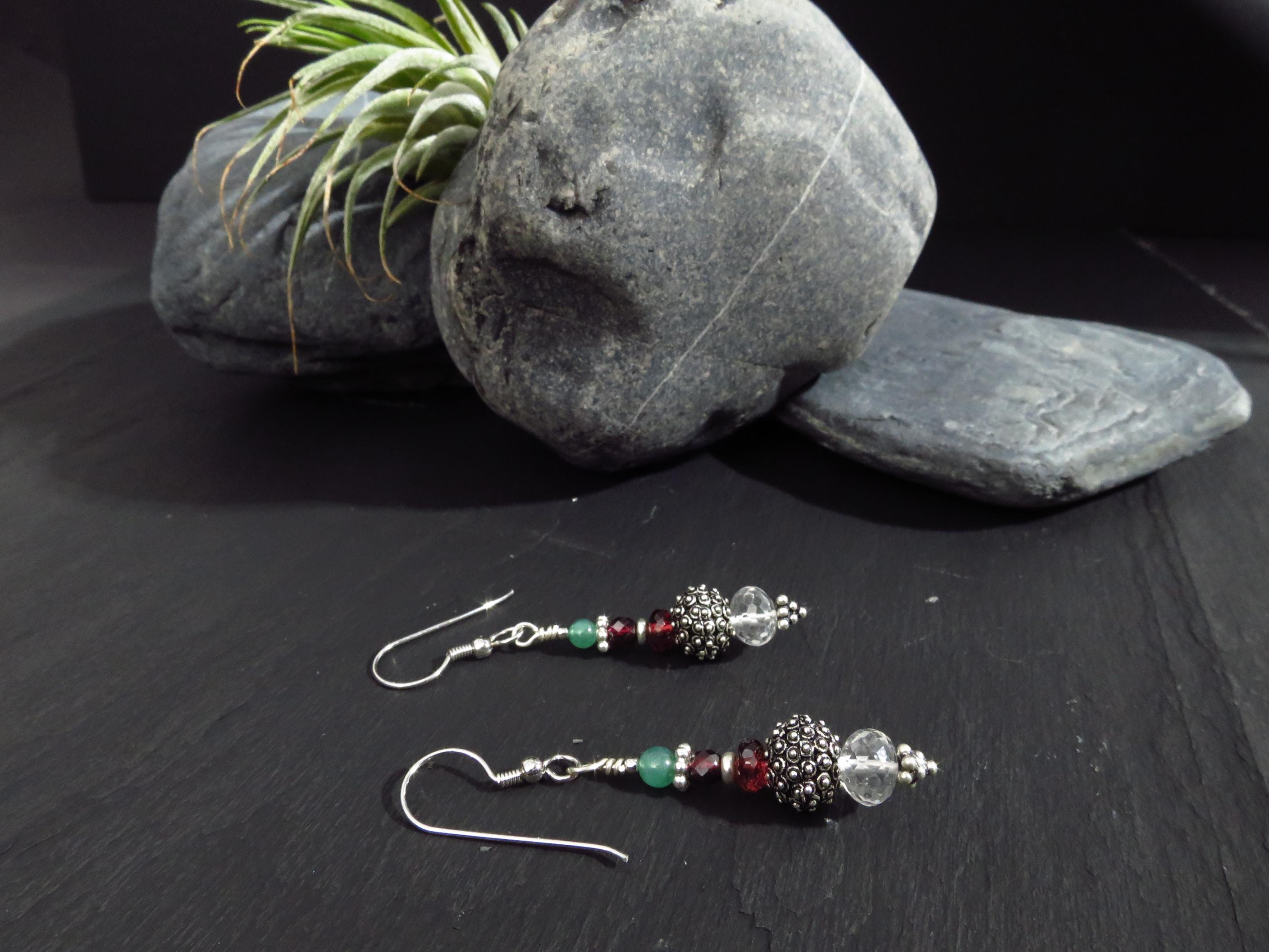 Bergkristall Ohrringe Bali Silber Edelstein Ohrschmuck