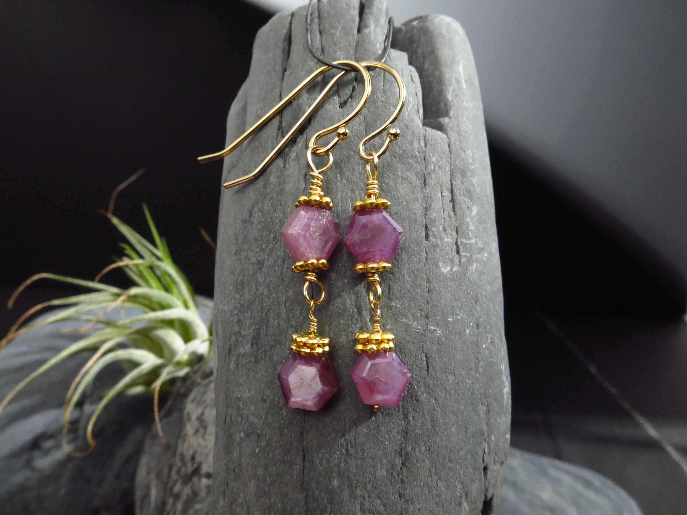 Rubin Ohrringe gold filled Ohrringe lang Rubin Natur Scheiben Ohrhänger Unikat echte Rubin Ohrringe Lang Ohrhaken Gold filled Rubin Kristall