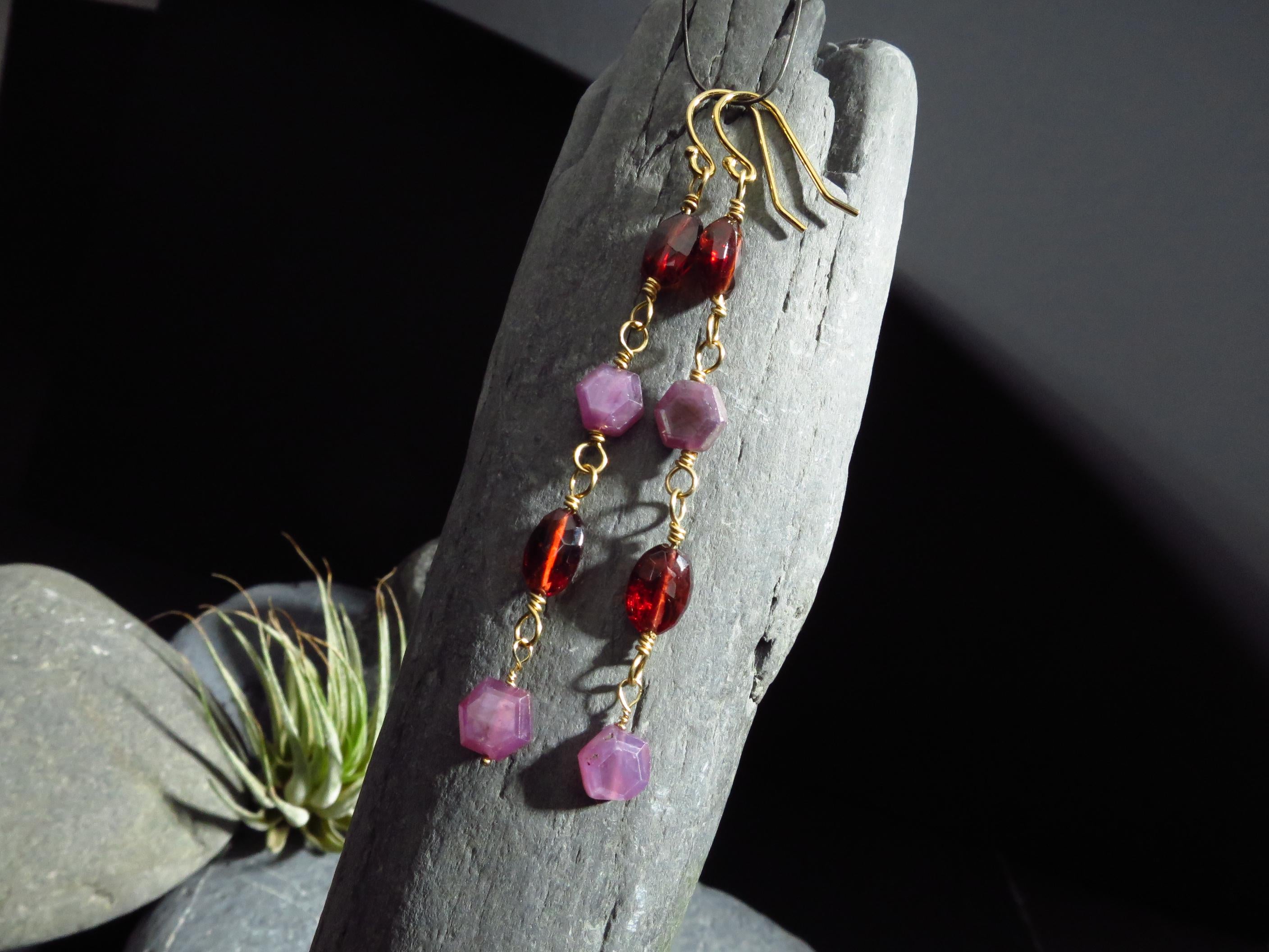 Rubin gold filled Ohrringe Rubin Scheiben Ohrringe Lange Granat Perlen Ohrringe Gold filled Ohrringe rot Edelstein Ohrringe Unikat Ohrhänger