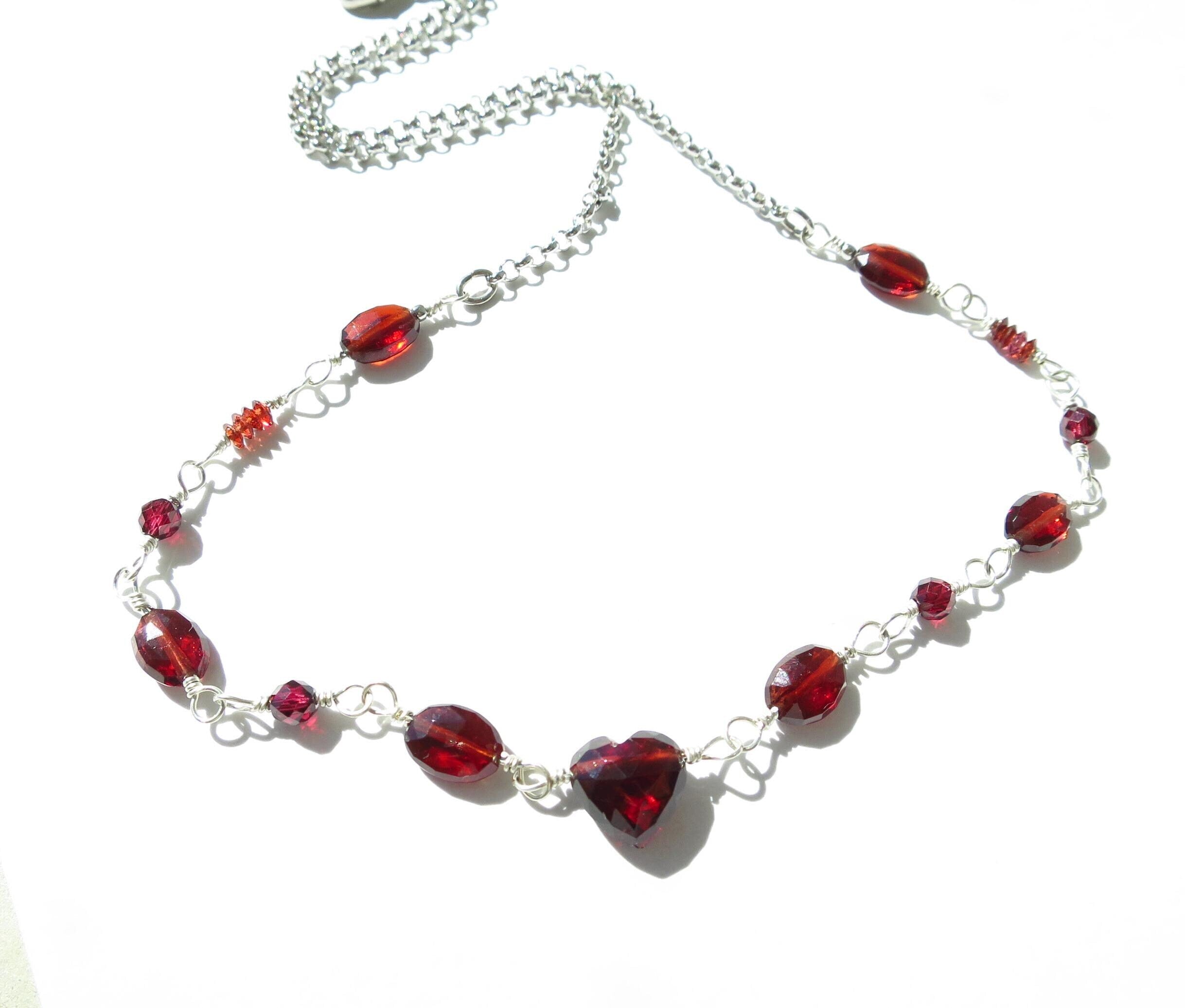Granat Herz Kette Argentium Silber Edelstein Collier 47 cm