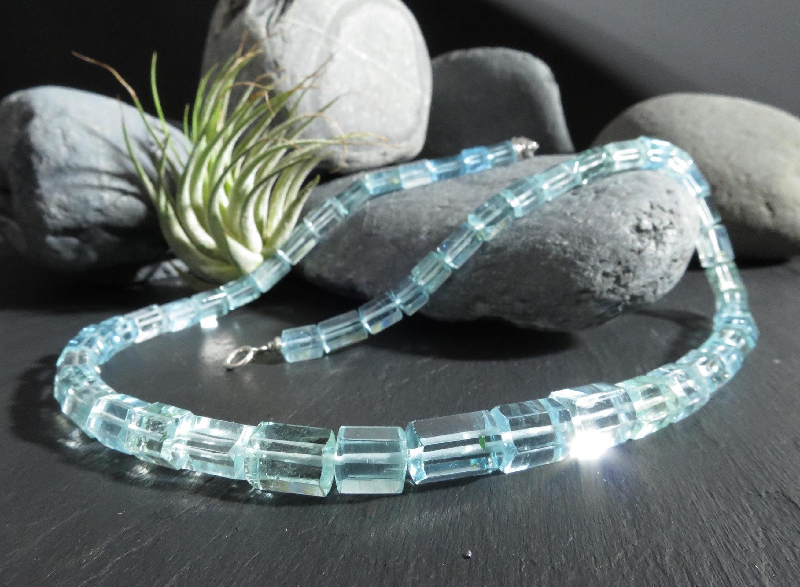 Aquamarin Kette Silber Aquamarin Halskette blau Beryll Collier Aquamarin Natur Edelstein Aquamarin Perlen Kette klar Silber AAA Aquamarin