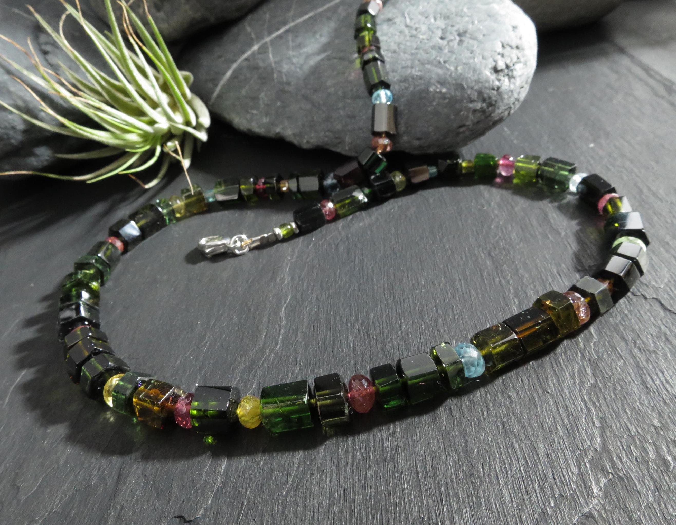 Turmalin Kette Kristall Turmalin Collier Silber Turmalin Natur Edelstein Halskette bunte Turmalin Halsschmuck Rarität Silber rhodiniert